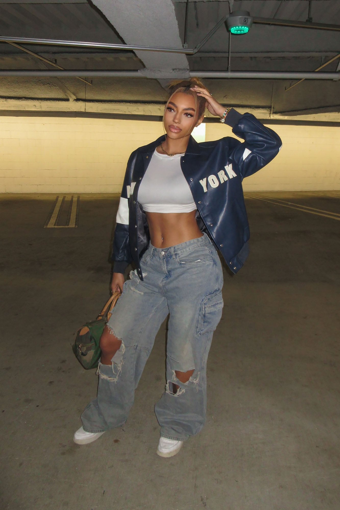 New York Rush Oversized Bomber Jacket - Navy/combo