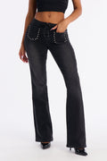 Concert Buddies Lace Up Bootcut Jeans - Black Wash