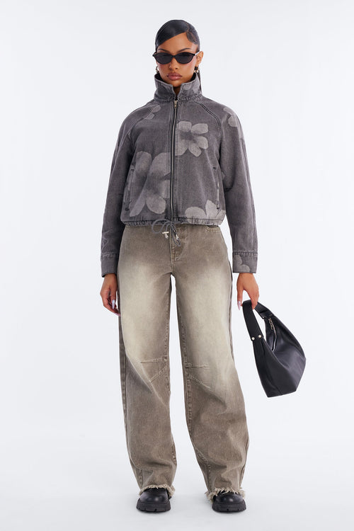 Born To Bloom Denim Jacket - Grey