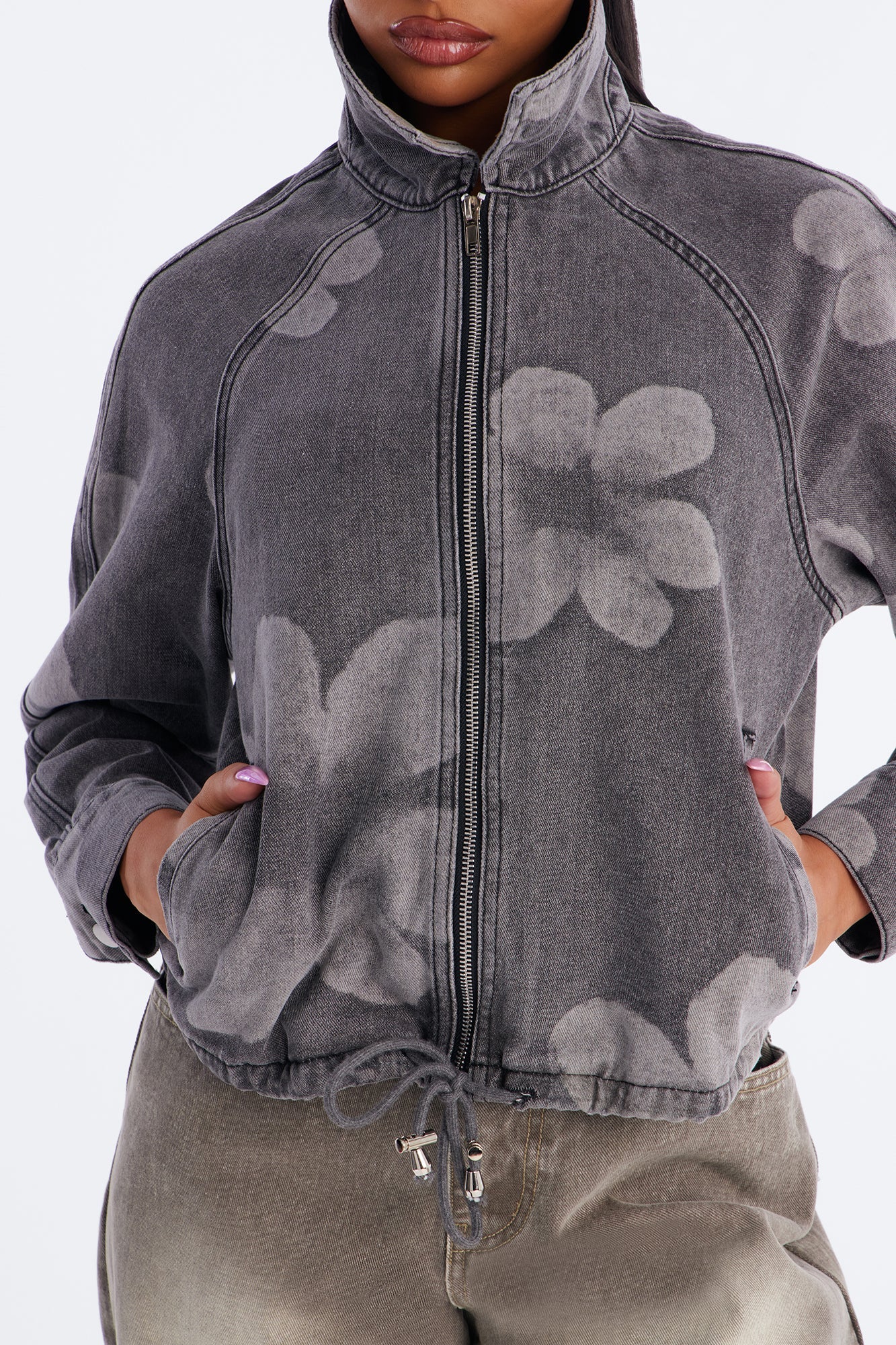 Born To Bloom Denim Jacket - Grey