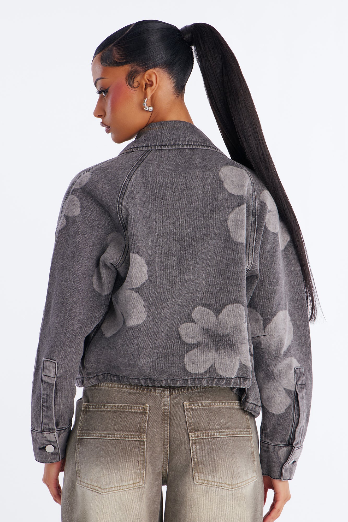 Born To Bloom Denim Jacket - Grey