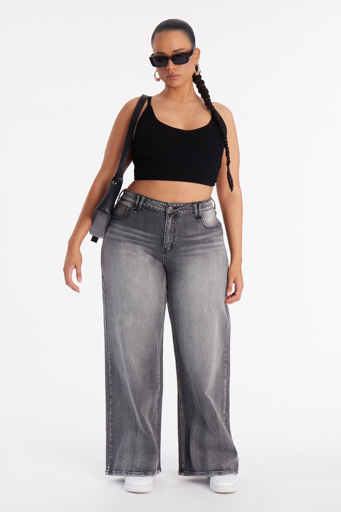 Crystal Clear Stretch Wide Leg Jeans - Black Wash