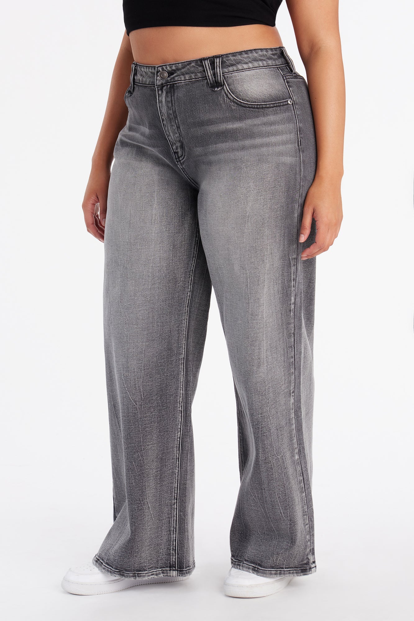 Crystal Clear Stretch Wide Leg Jeans - Black Wash