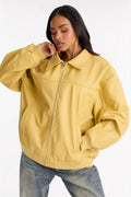 Ellie Oversized Faux Leather Bomber Jacket - Yellow