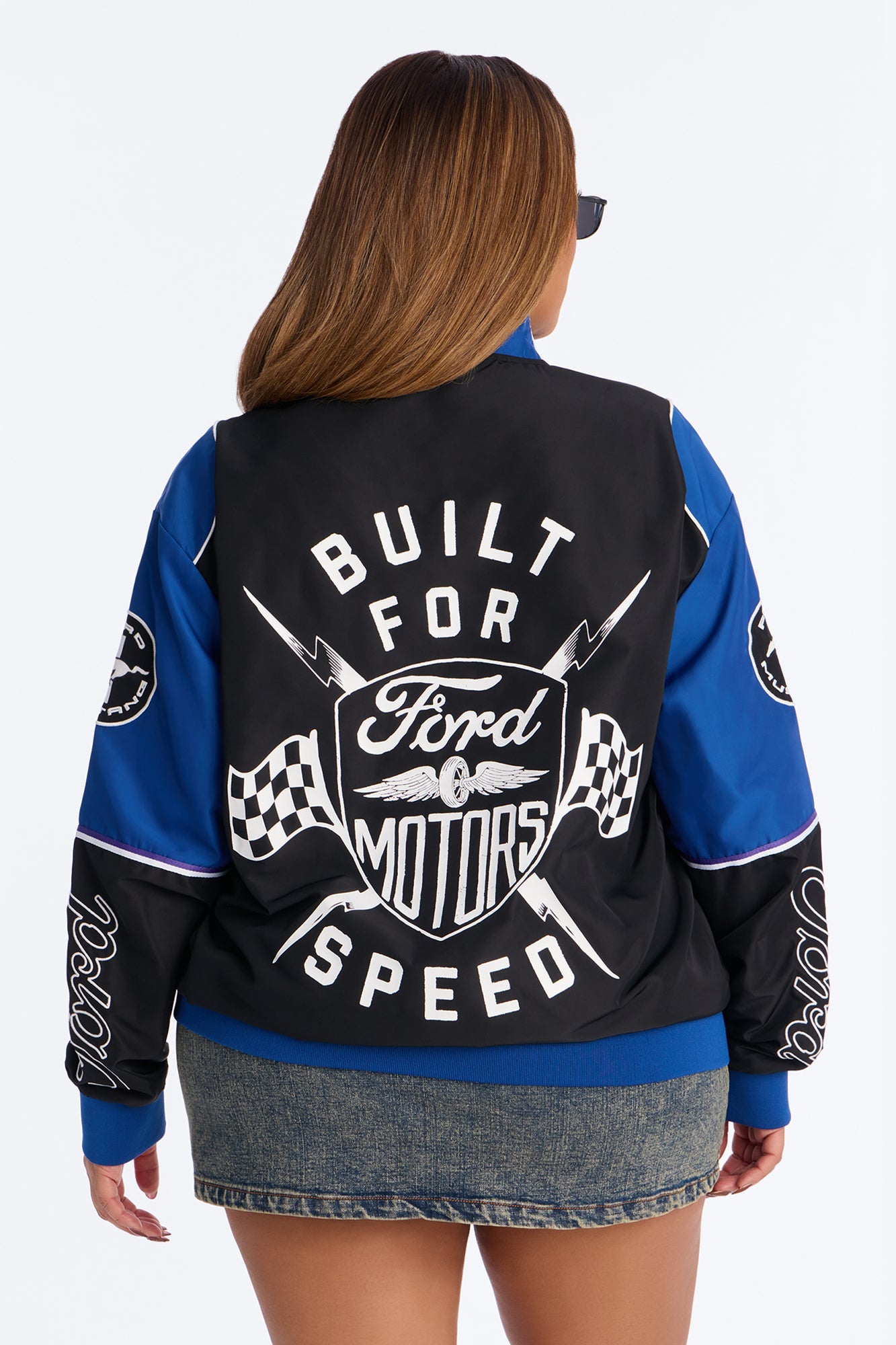 Ford Oversize Color Block Moto Jacket - Blue/combo