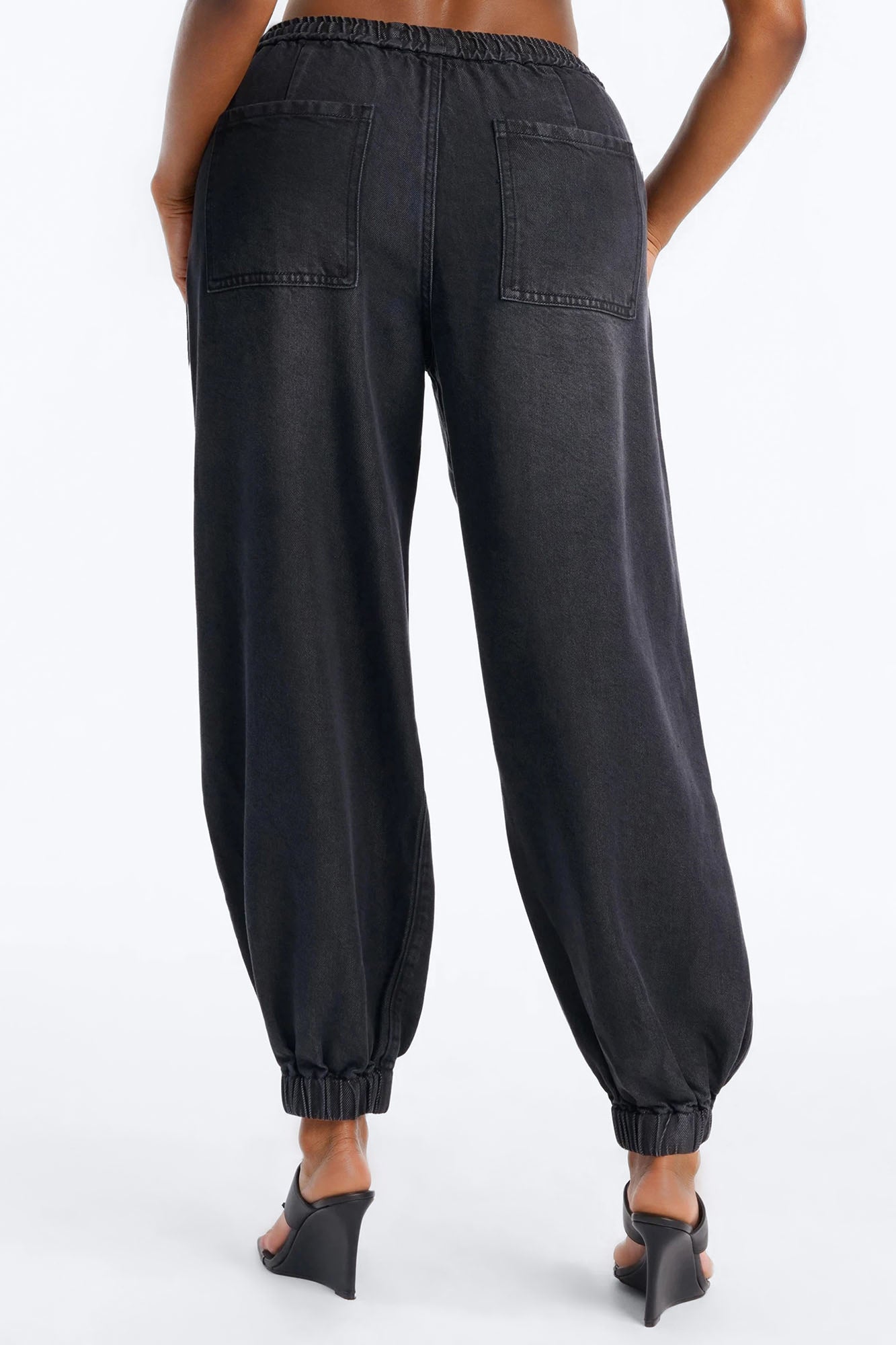 Esplanade Tie Waist Loose Drapey Jogger Jeans - Black Wash