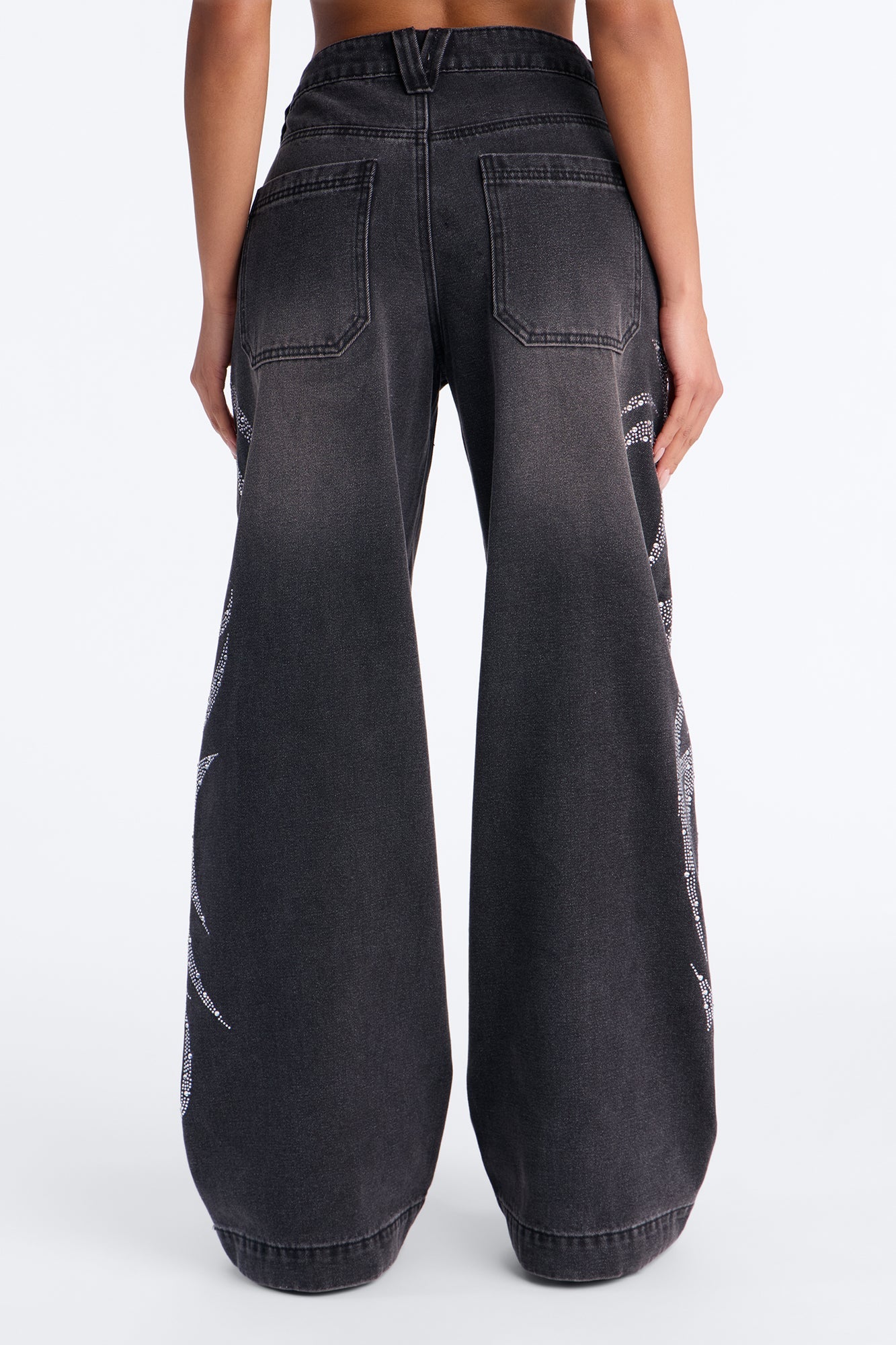 Furiosa Embellished Baggy Wide Leg Jeans - Black Wash