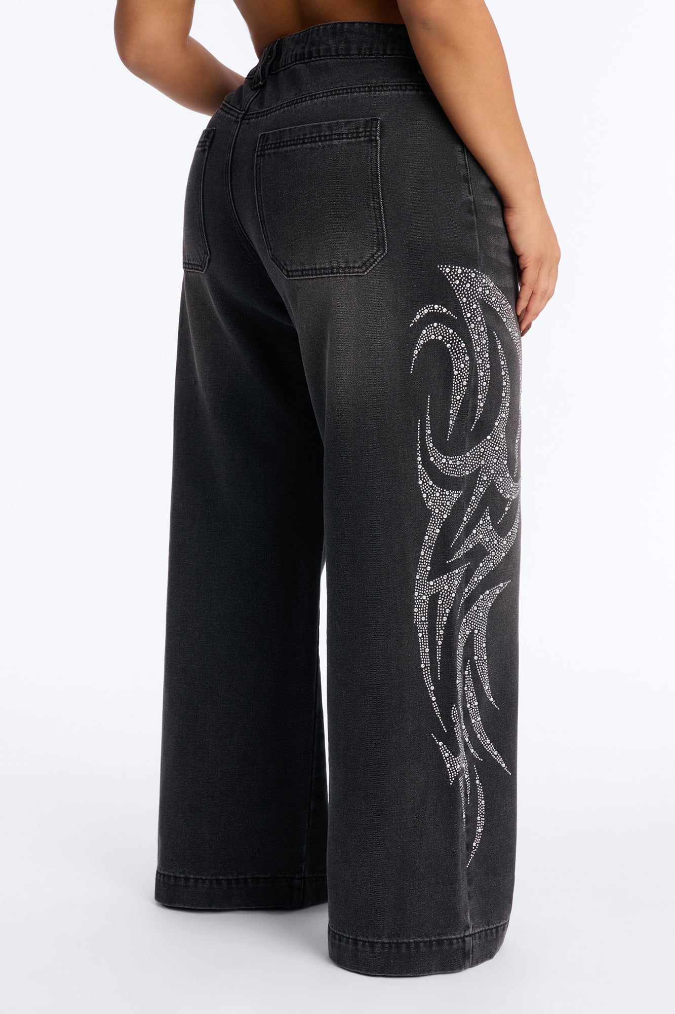 Furiosa Embellished Baggy Wide Leg Jeans - Black Wash
