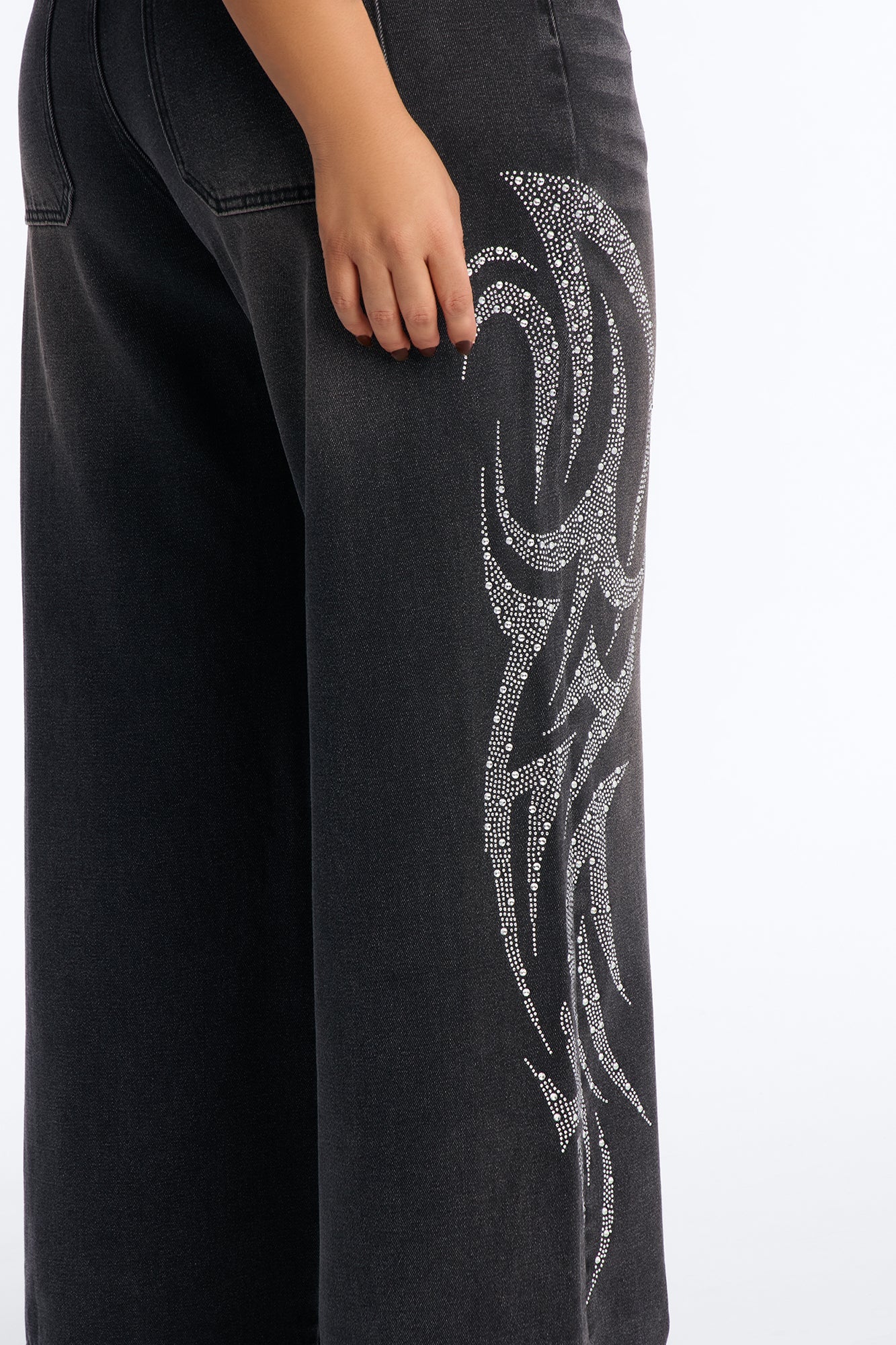 Furiosa Embellished Baggy Wide Leg Jeans - Black Wash