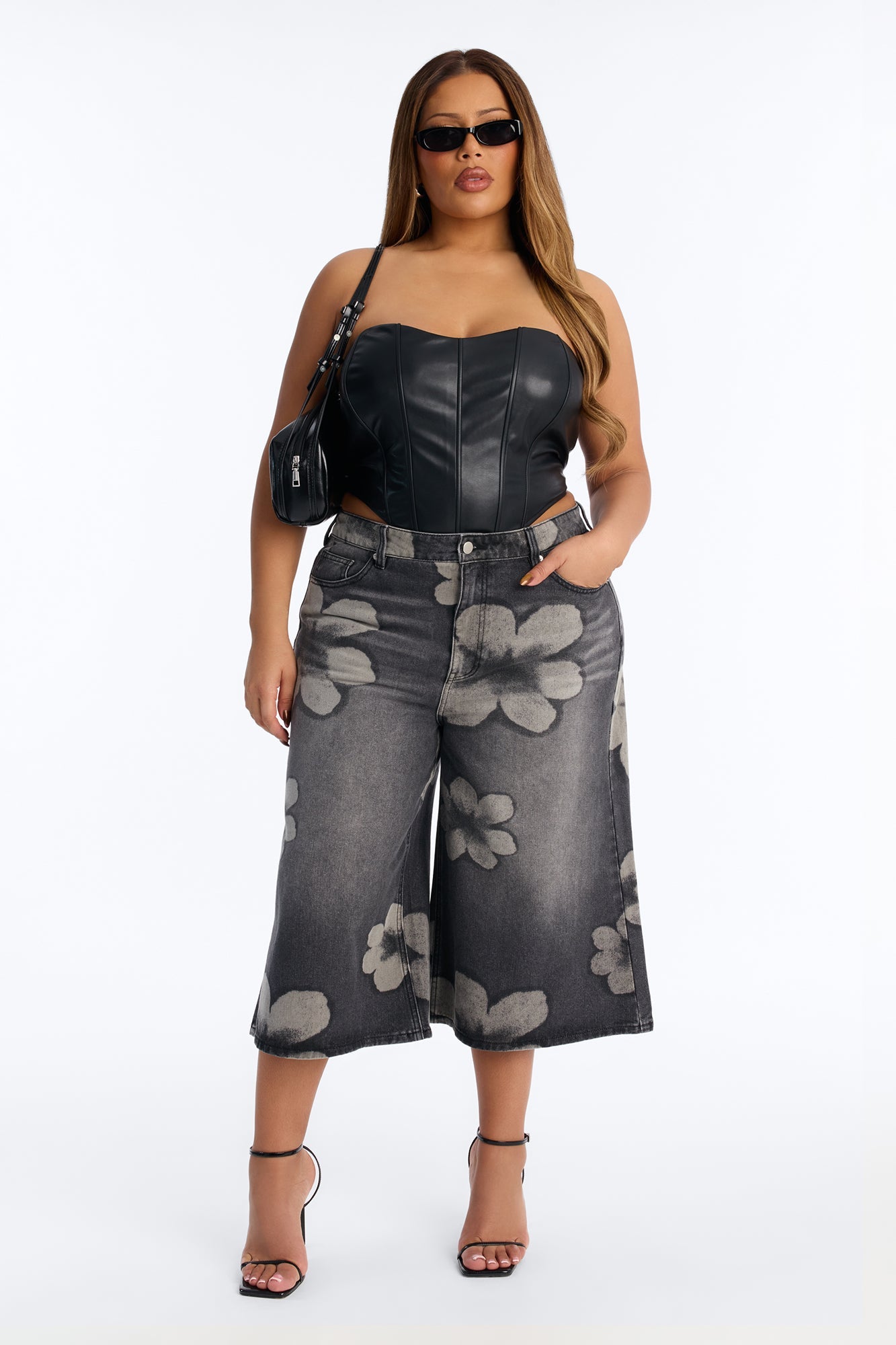 Born To Bloom Wide Leg Culotte Jeans - Black Wash