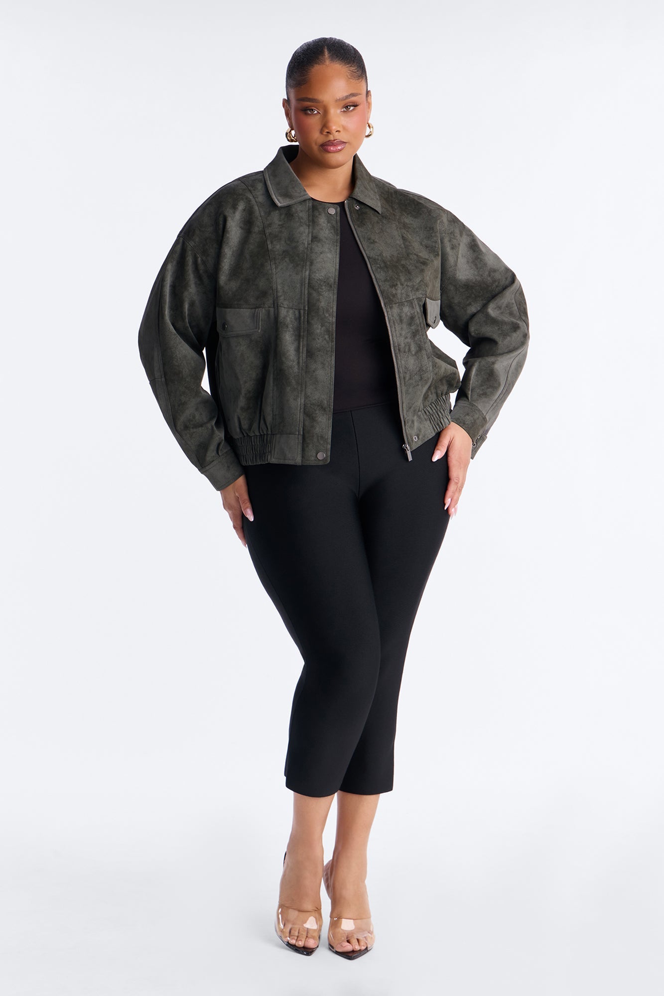 Corey Washed Faux Leather Bomber Jacket - Olive