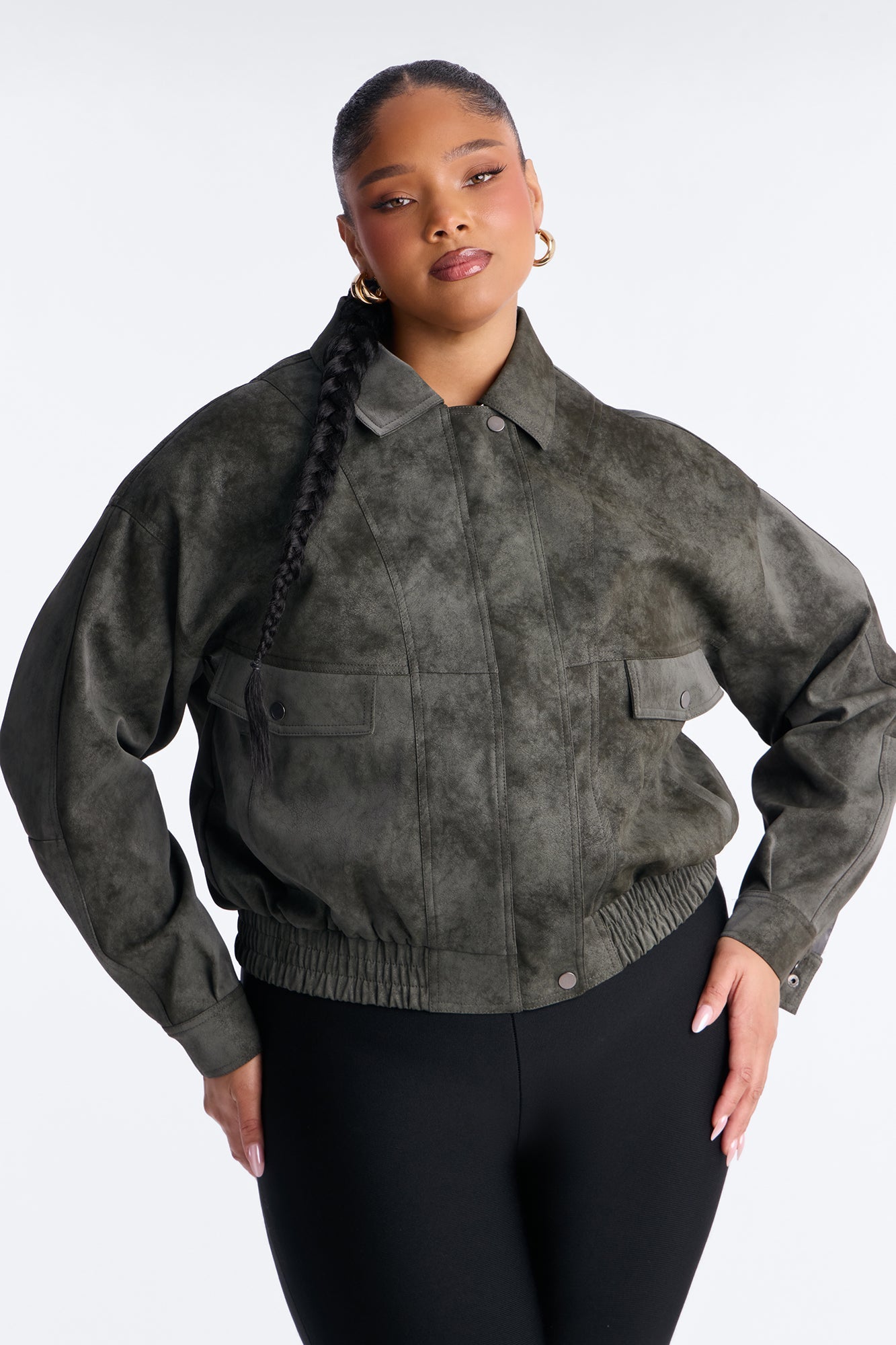 Corey Washed Faux Leather Bomber Jacket - Olive