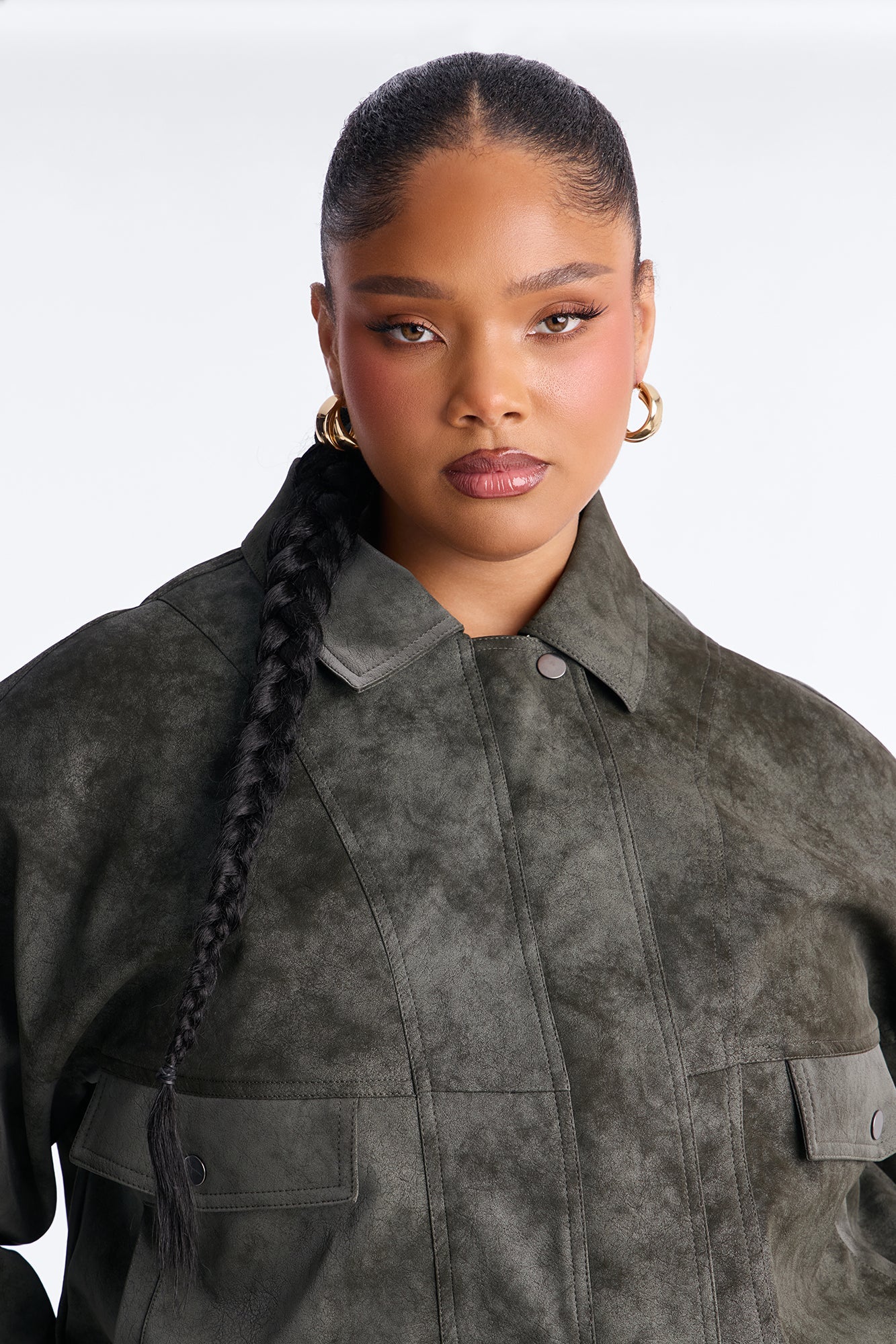 Corey Washed Faux Leather Bomber Jacket - Olive