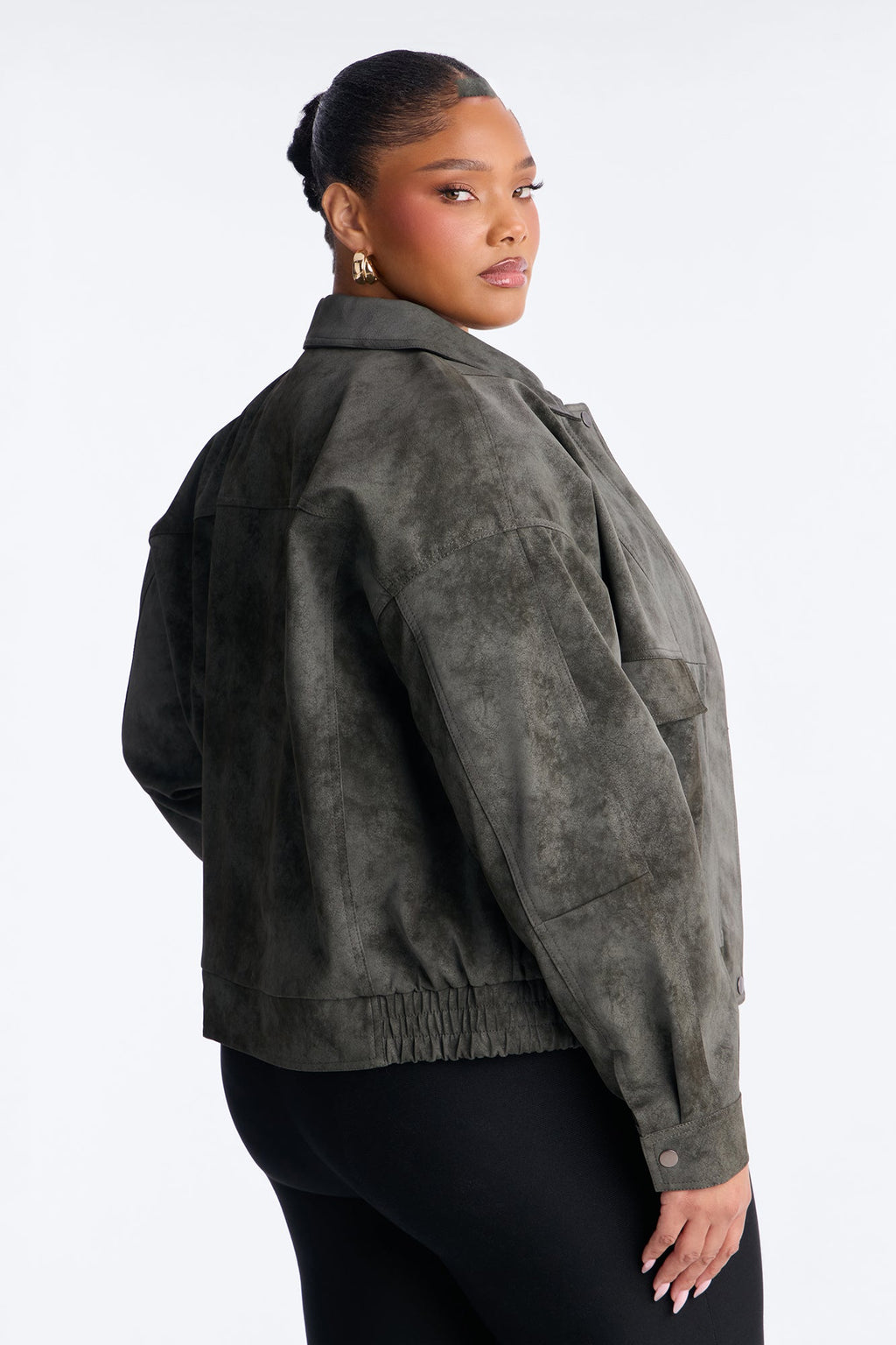 Corey Washed Faux Leather Bomber Jacket - Olive