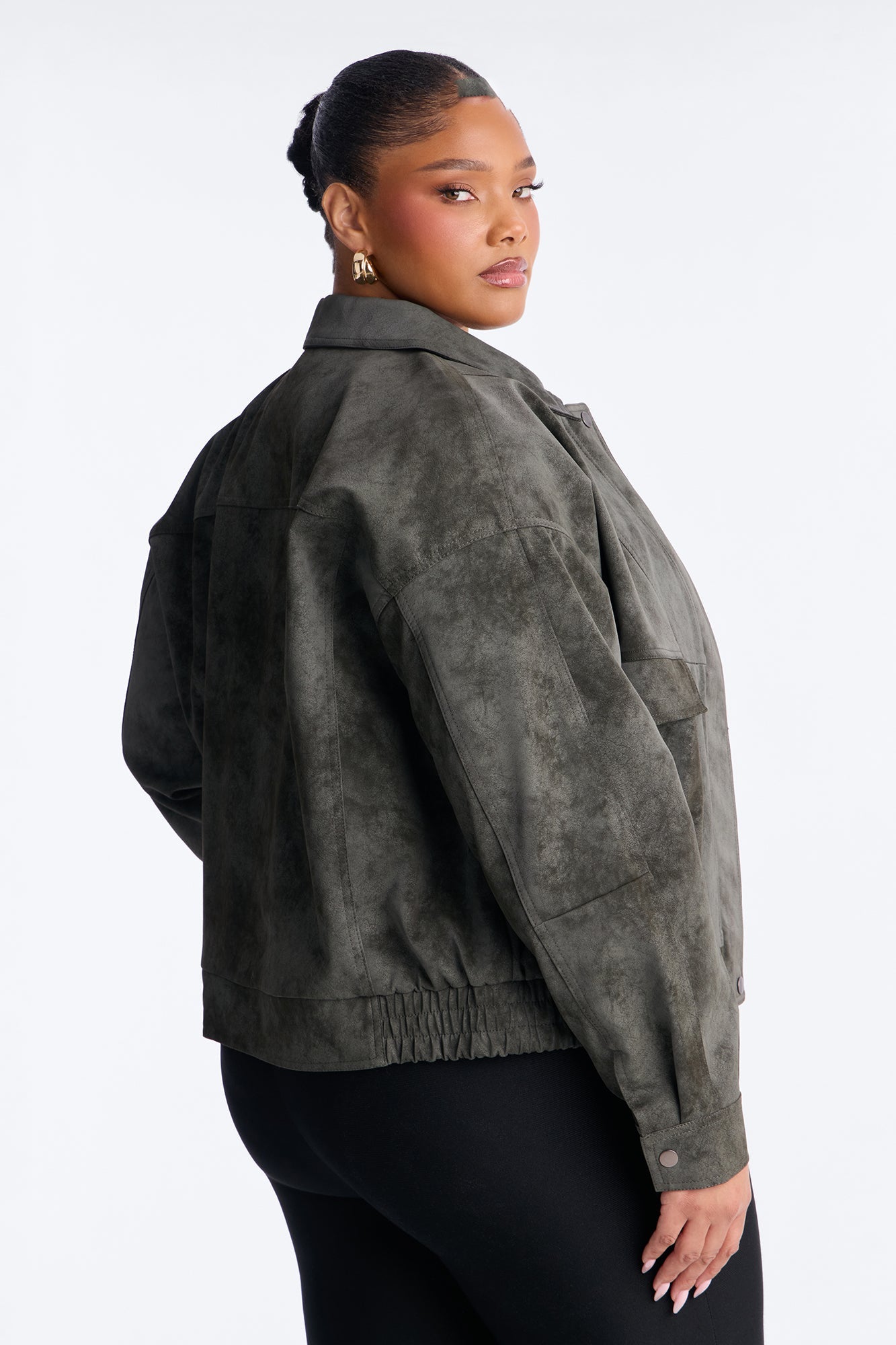 Corey Washed Faux Leather Bomber Jacket - Olive