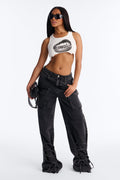 Kharissa Cargo Straight Leg Jeans - Black Wash