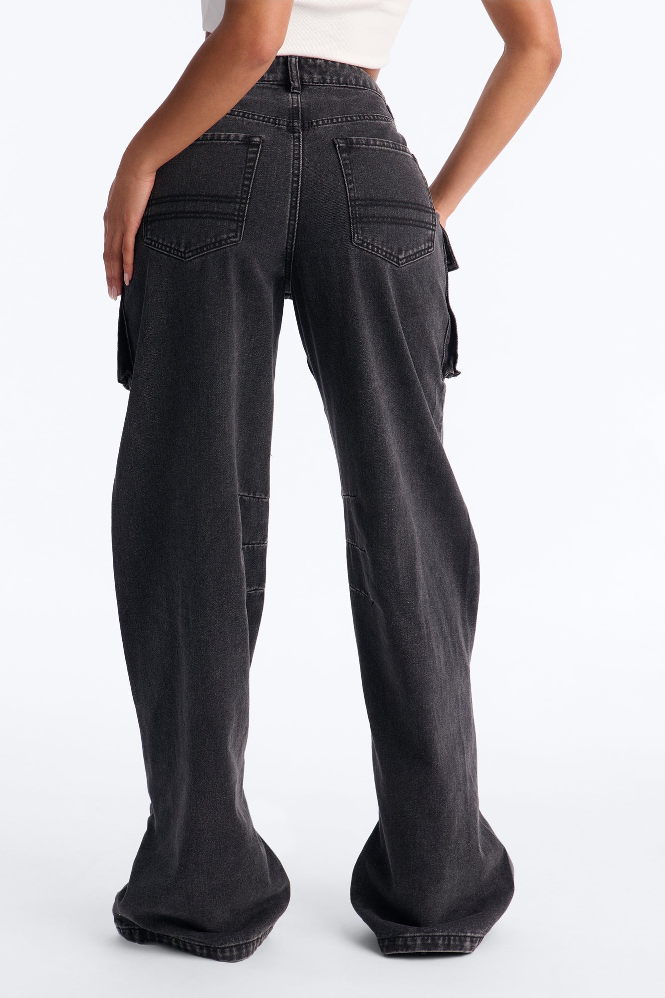 Kharissa Cargo Straight Leg Jeans - Black Wash