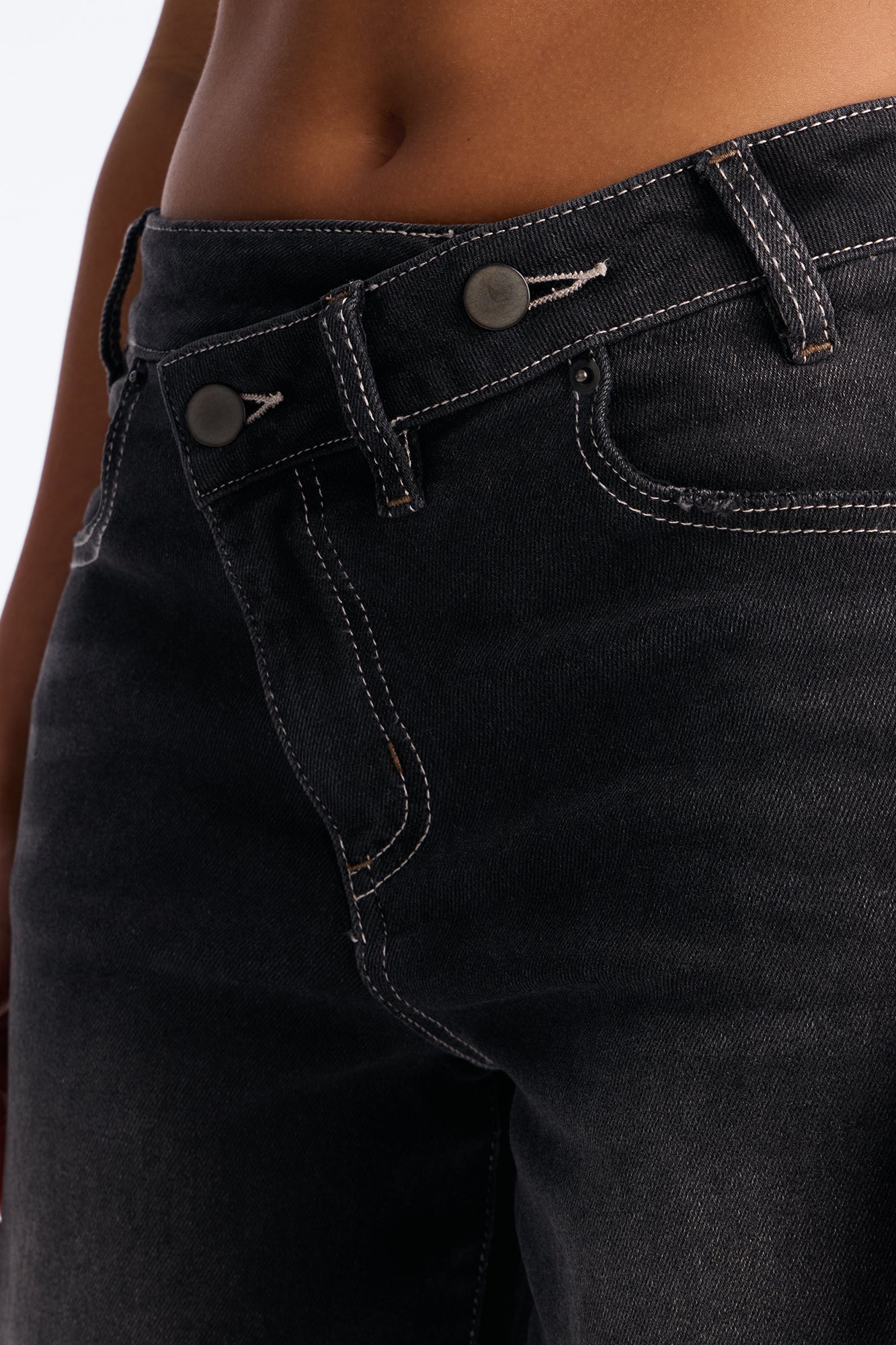 Switching Sides Crossover Stretch Jeans - Black Wash