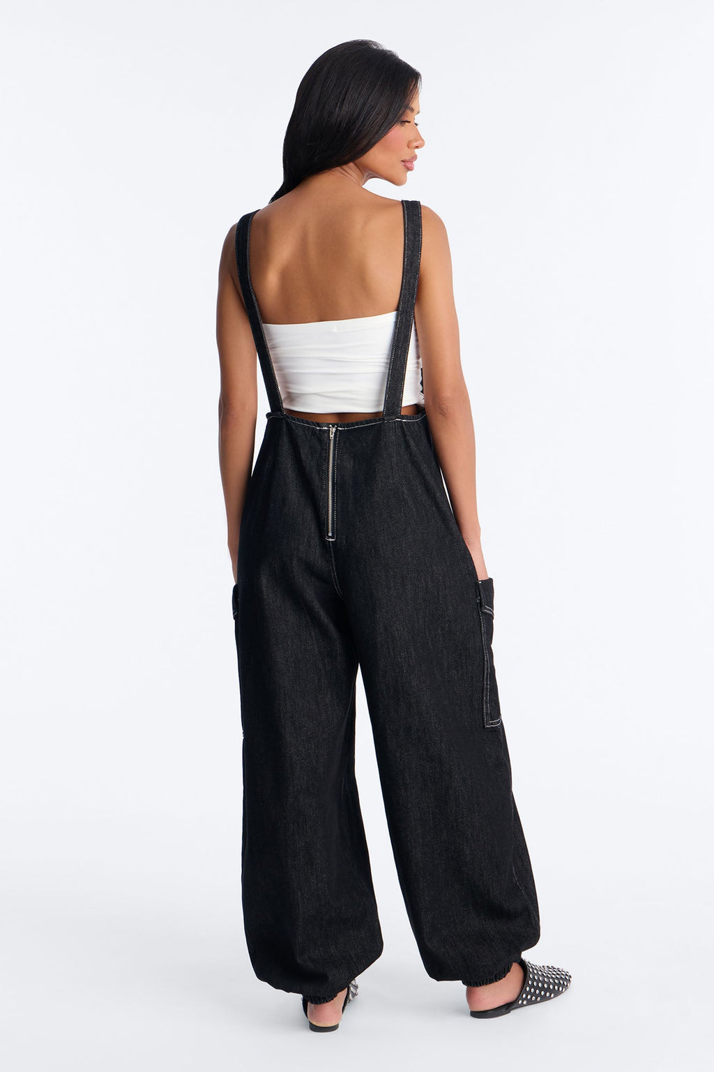 Reel It In Baggy Denim Overalls - Black