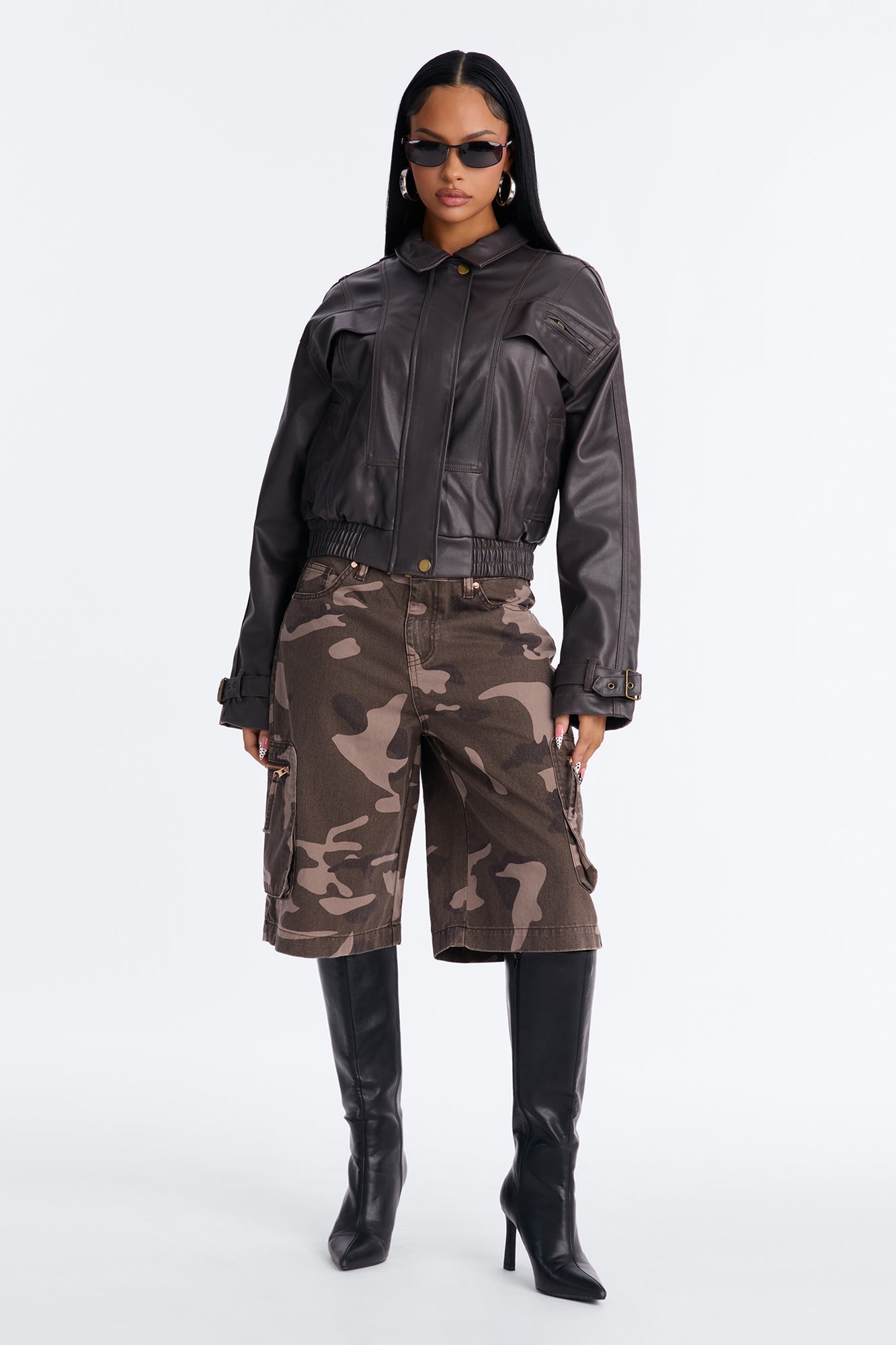 Monaco Coated Denim Bomber Jacket - Brown