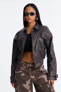 Monaco Coated Denim Bomber Jacket - Brown