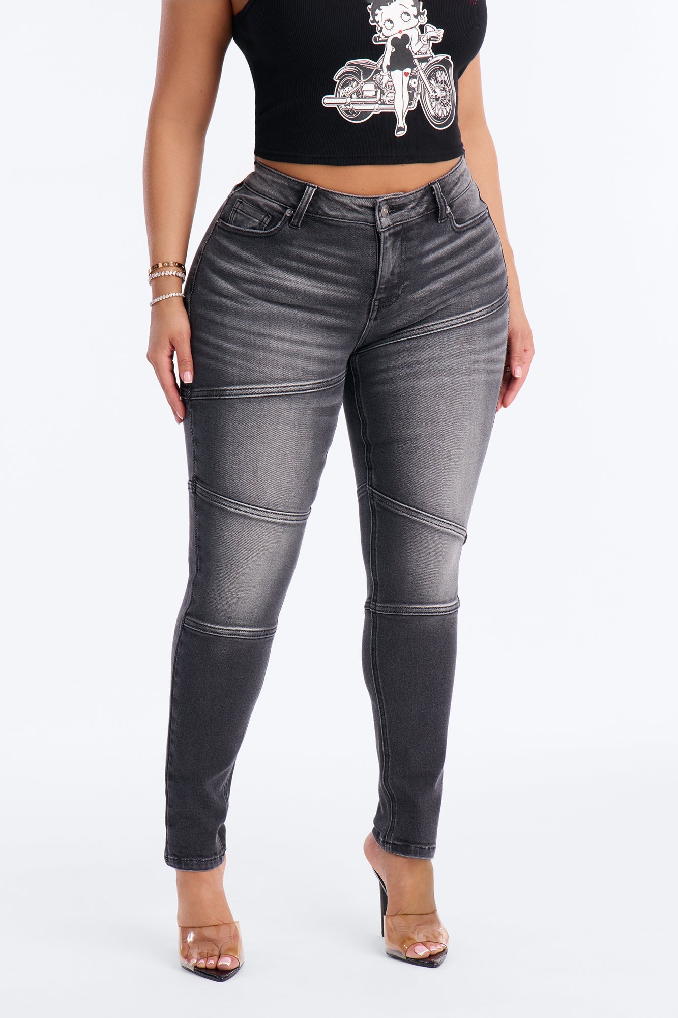 Back Seat Driver Stretch Skinny Jeans - Black Wash