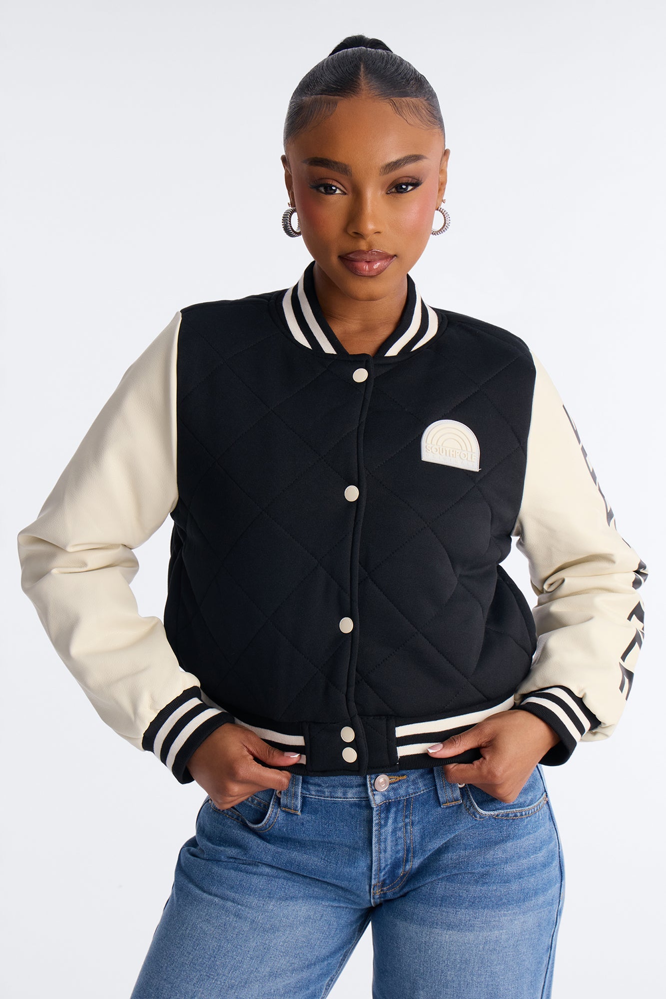 Southpole Classic Diamond Quilted Bomber Jacket - Black/combo