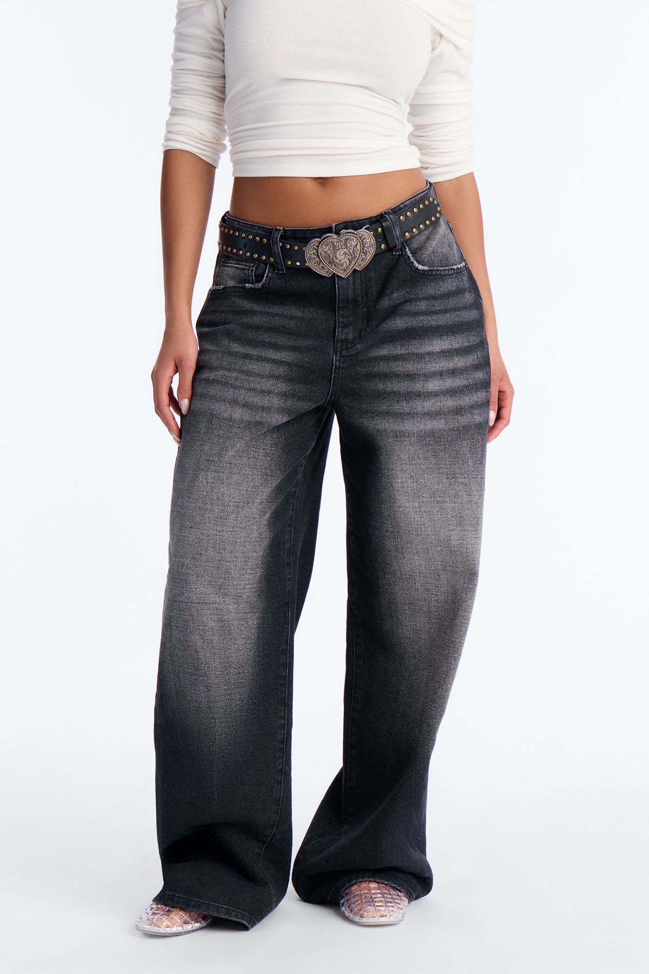 Everlasting Love Belted Wide Leg Jeans - Black Wash