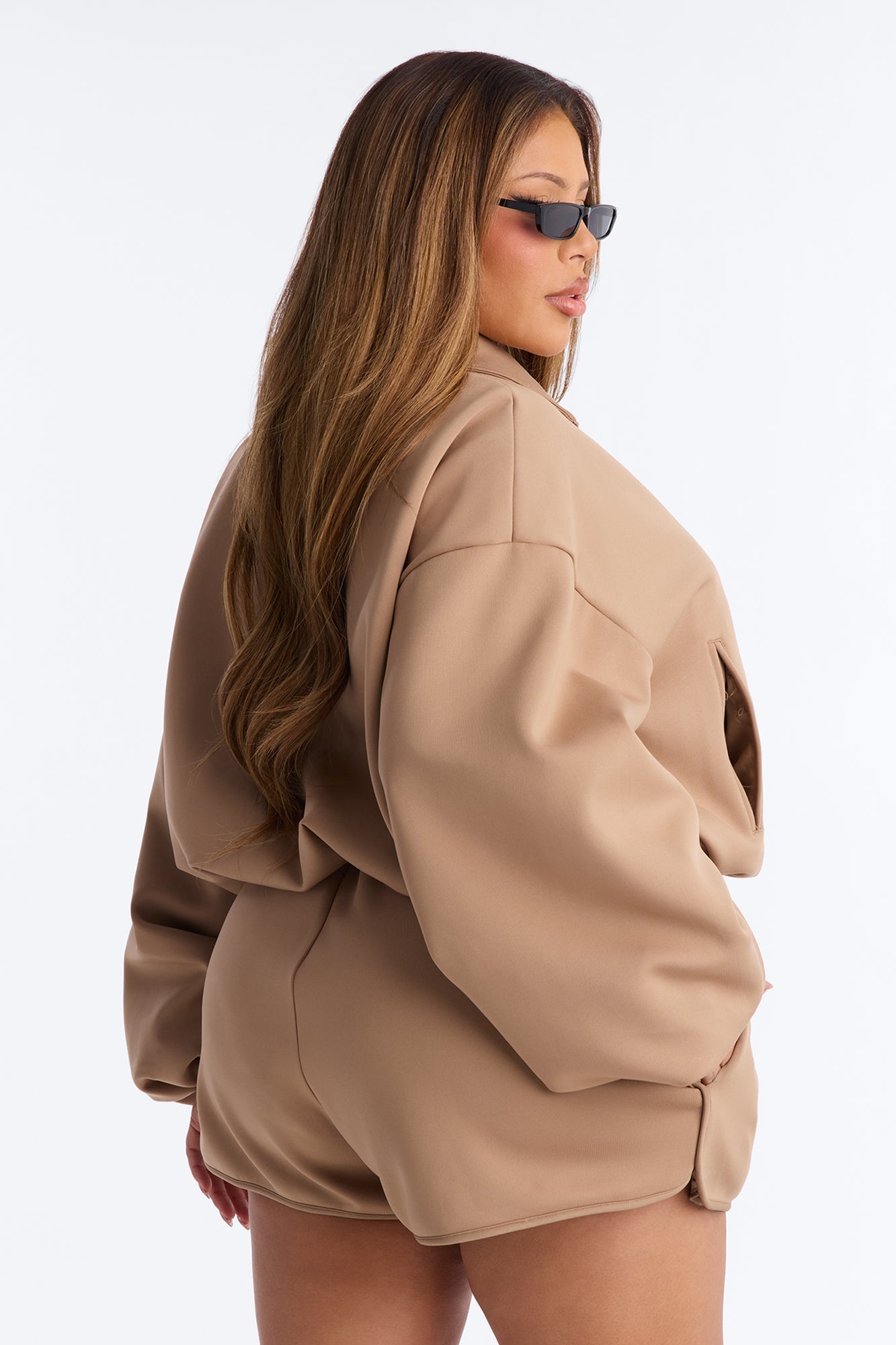 Nayeli Scuba Bubble Hem Bomber Jacket - Khaki