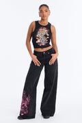 Ed Hardy Skull Flower Wide Leg Jeans - Black