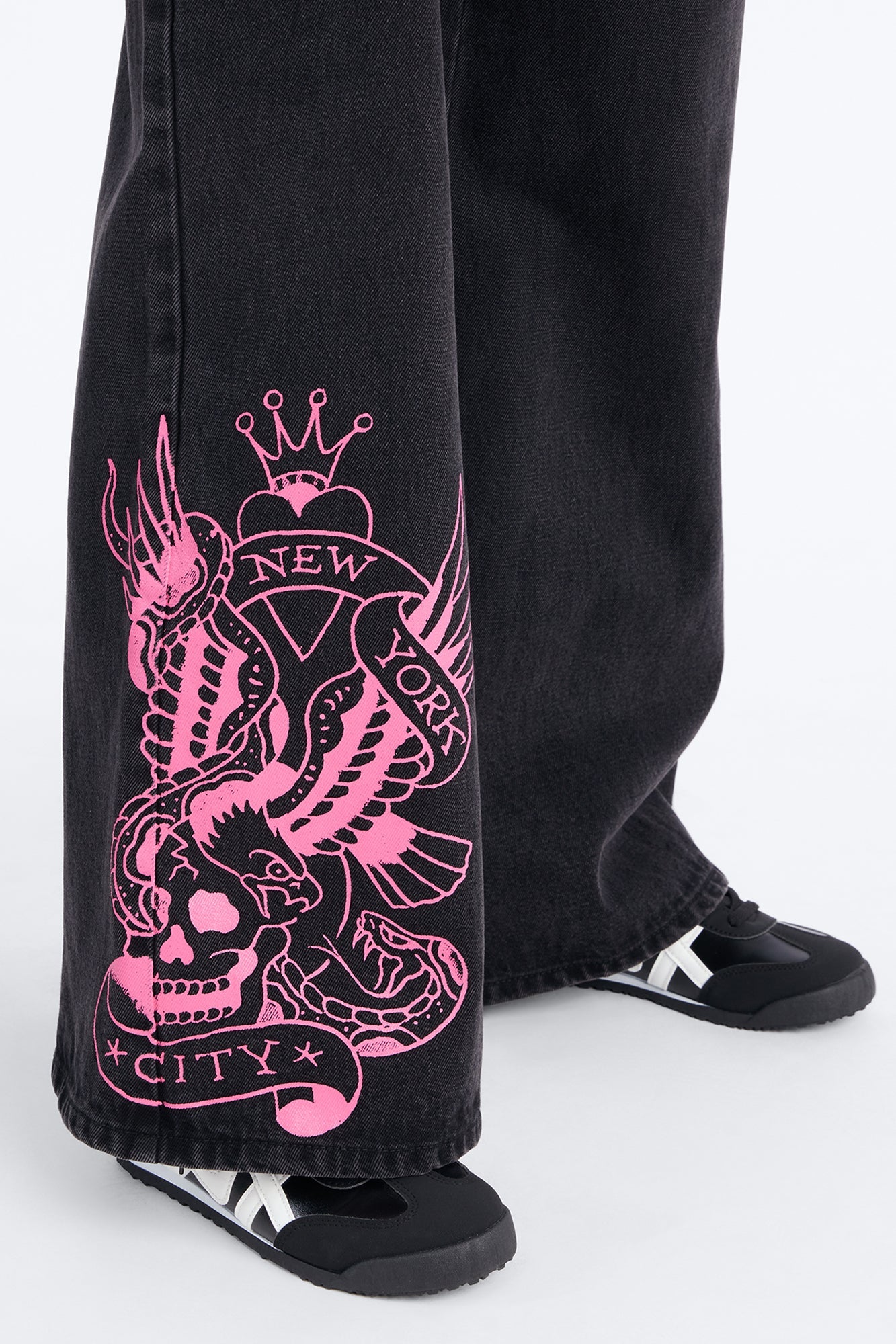 Ed Hardy Skull Flower Wide Leg Jeans - Black