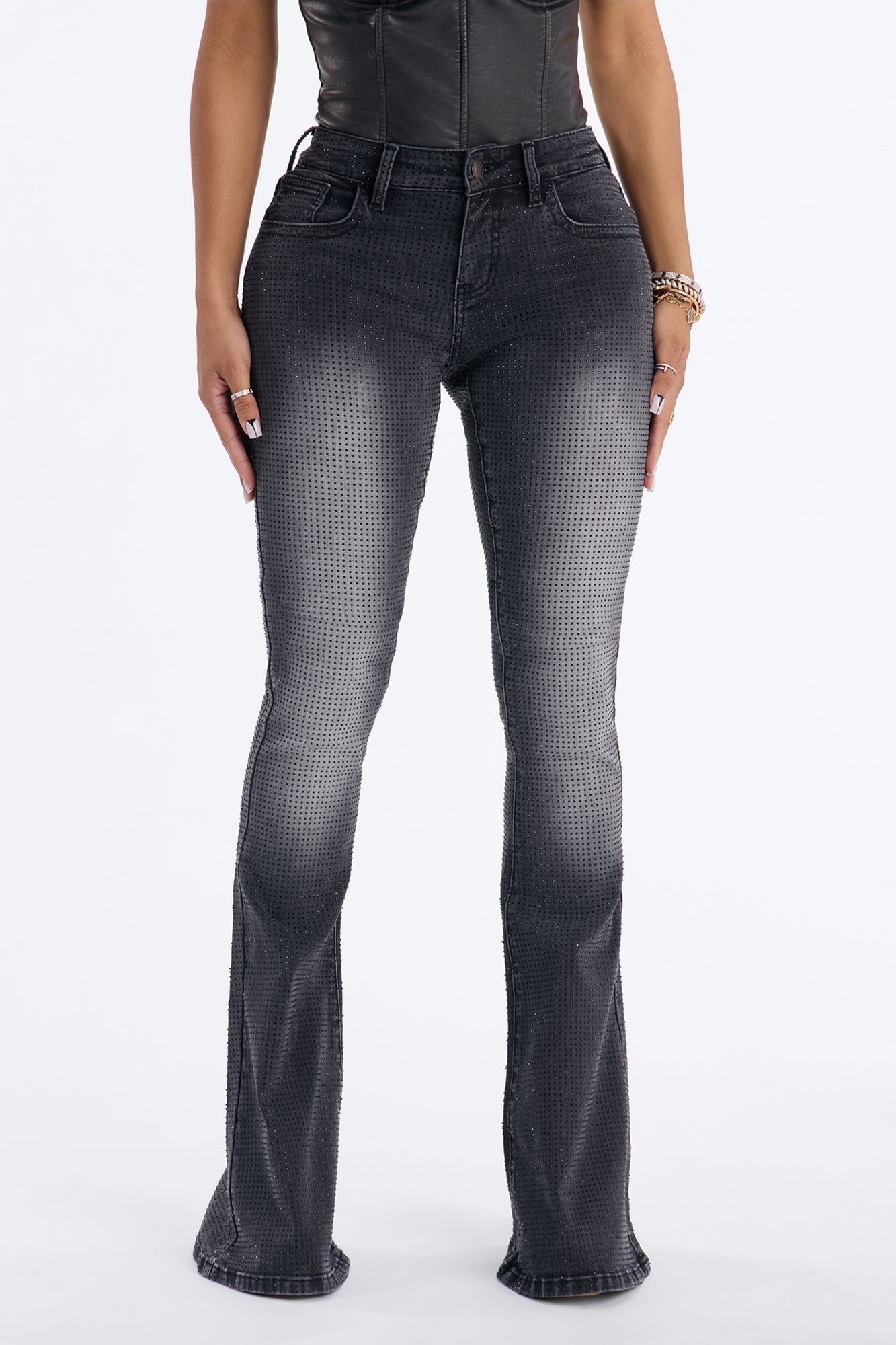Got The Bling Embellished Flare Jeans - Black Wash