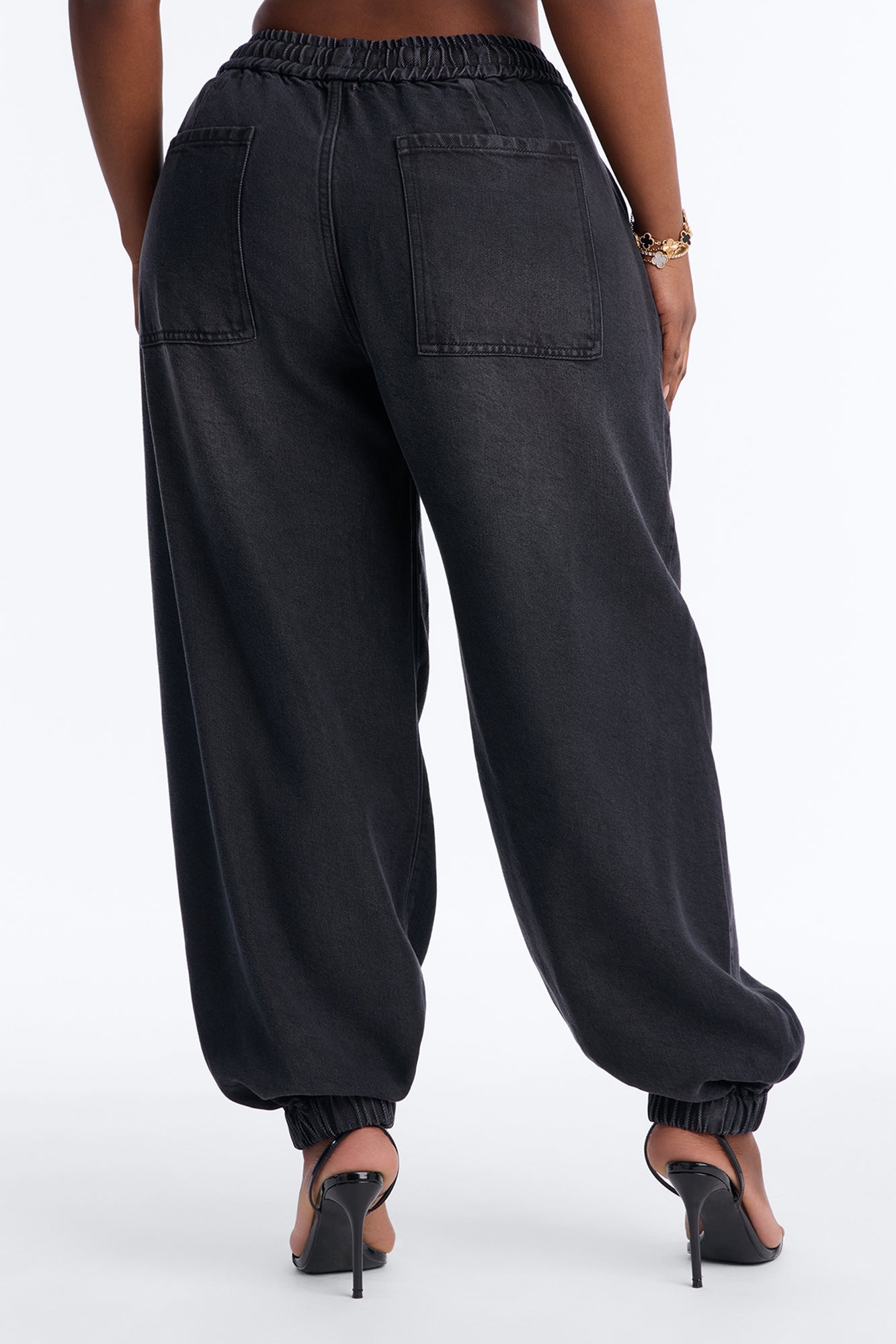 Esplanade Tie Waist Loose Drapey Jogger Jeans - Black Wash