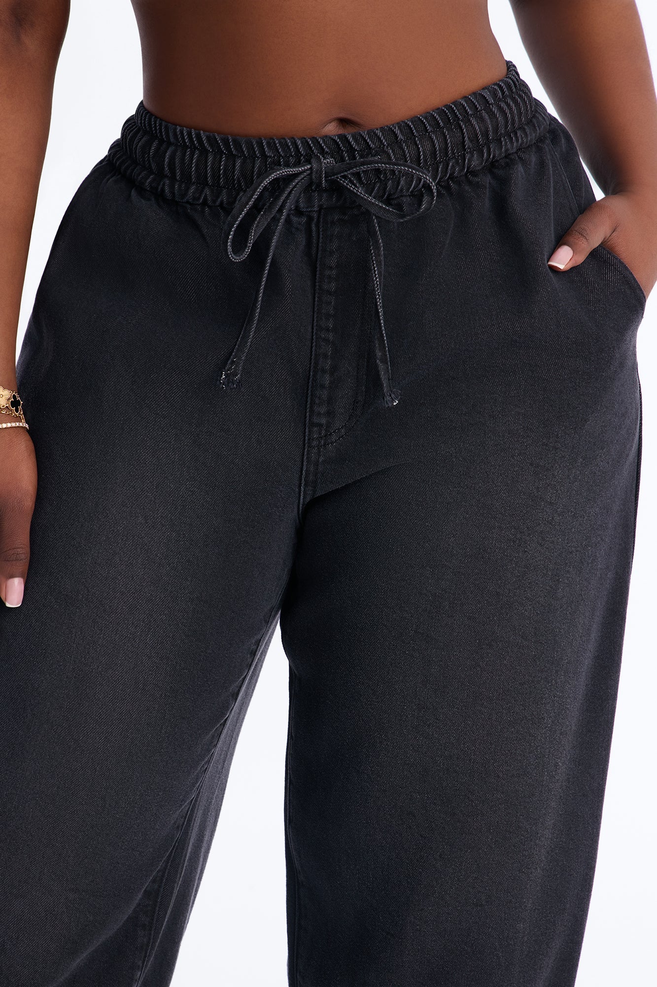 Esplanade Tie Waist Loose Drapey Jogger Jeans - Black Wash