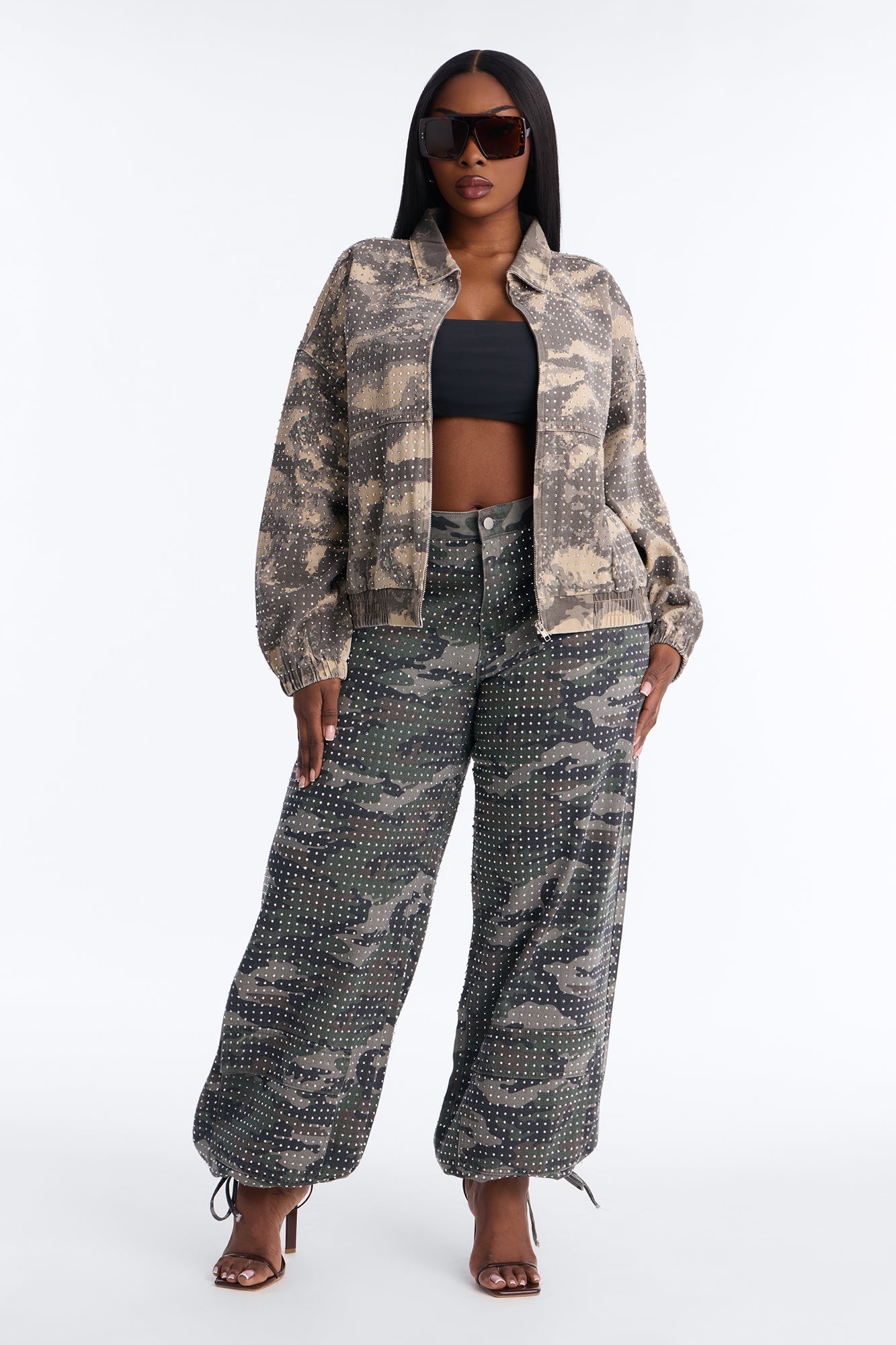 Look Don't Talk Embellished Bomber Jacket - Camouflage
