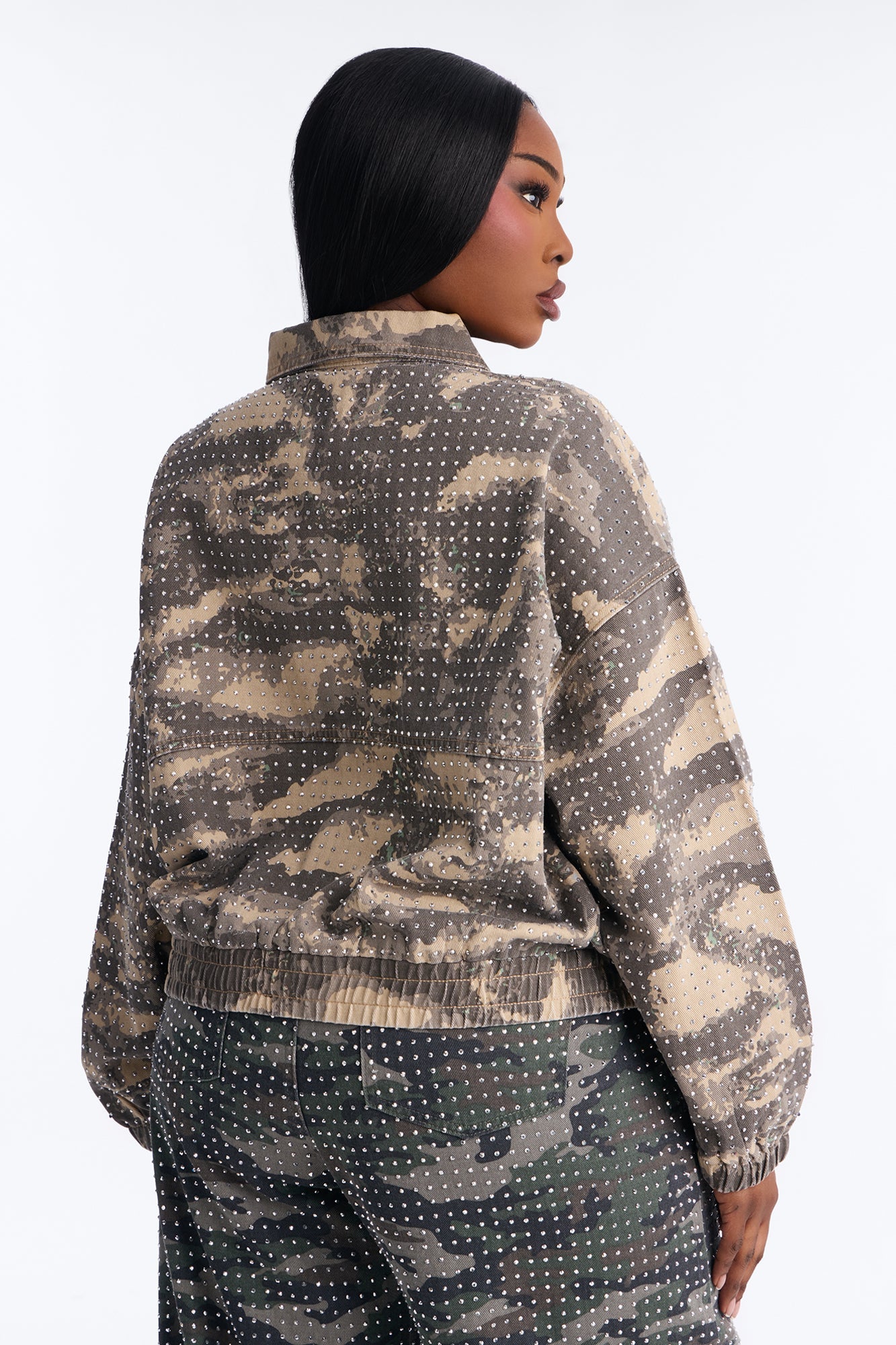 Look Don't Talk Embellished Bomber Jacket - Camouflage