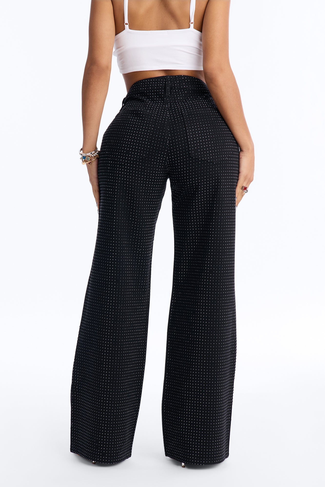 Fashion And Fame Rhinestone Wide Leg Jeans - Black