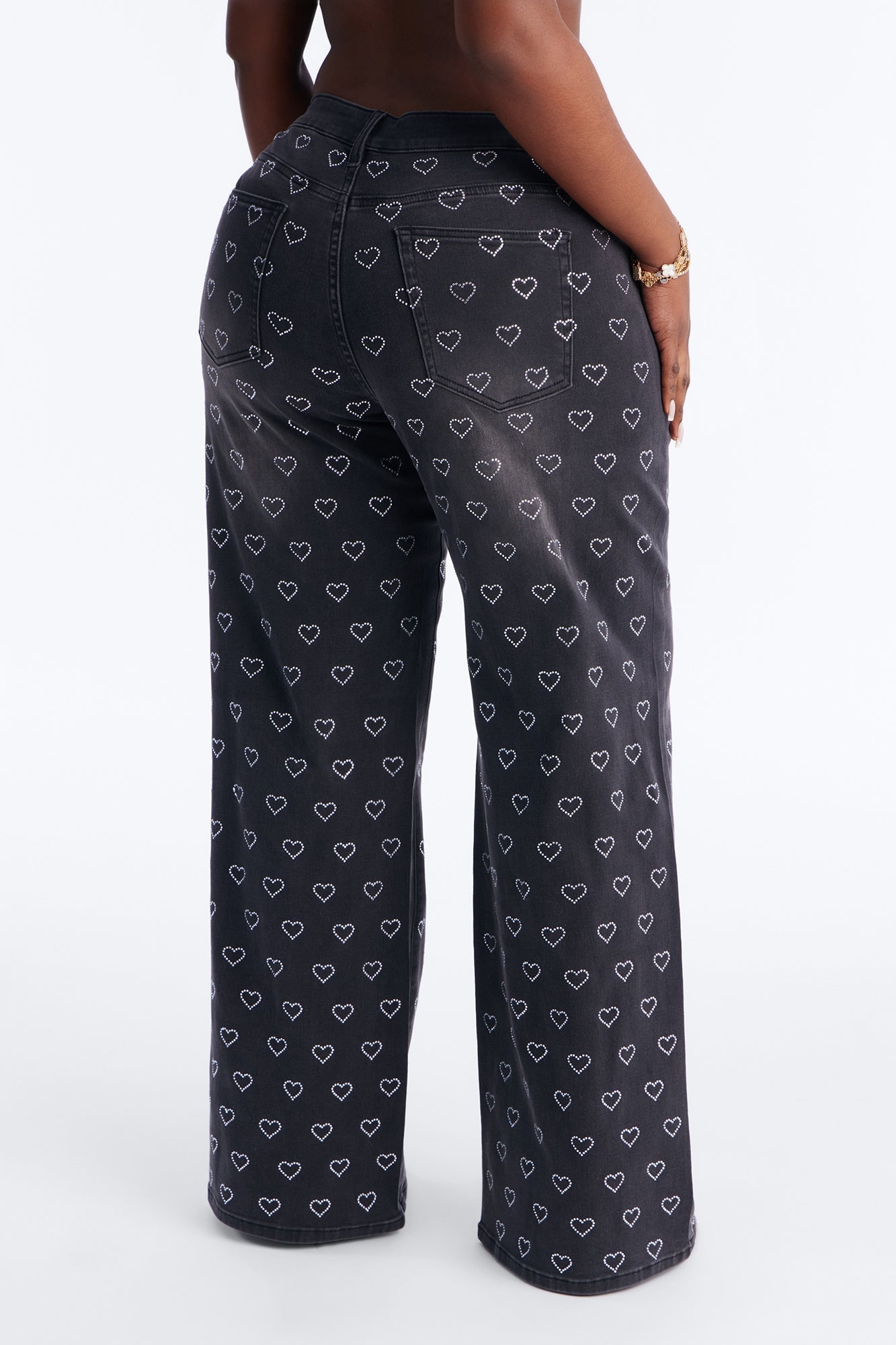 Played My Heart Embellished Wide Leg Jeans - Black Wash