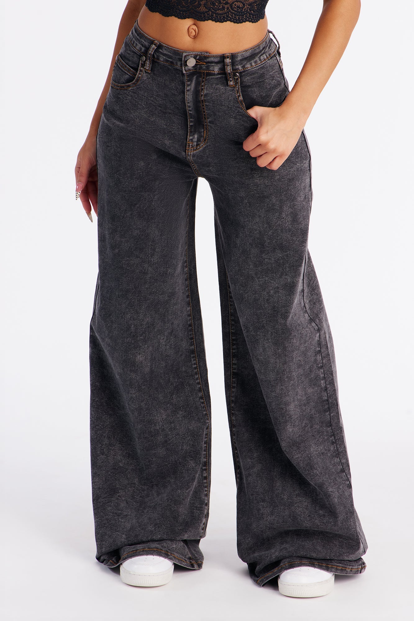 Good Ol Days Wide Leg Jeans - Black Wash