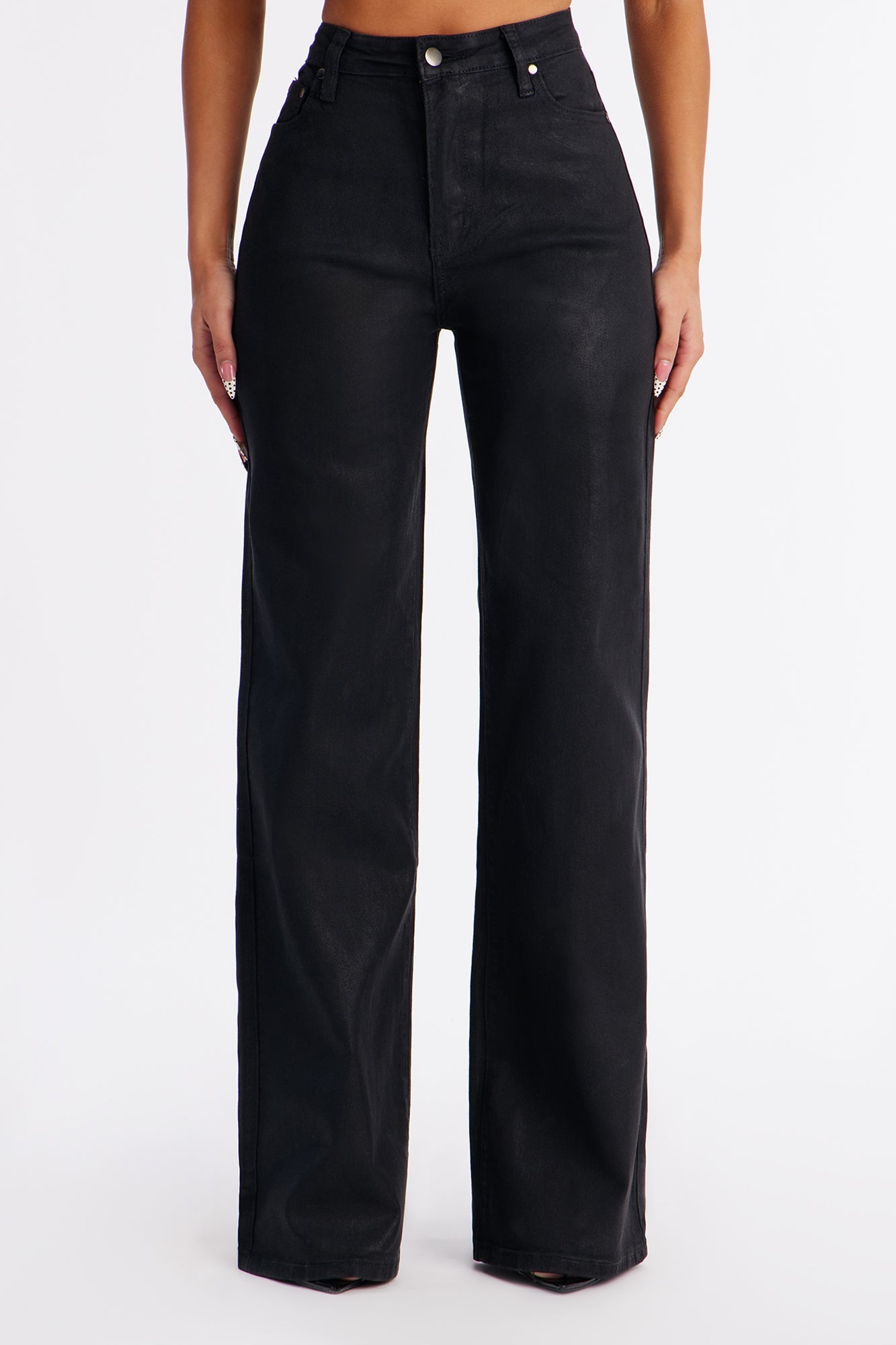 This Century Coated Stretch Wide Leg Jeans - Black