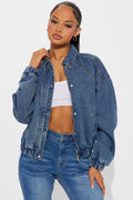 Such Big Talk Denim Bomber Jacket - Dark Wash