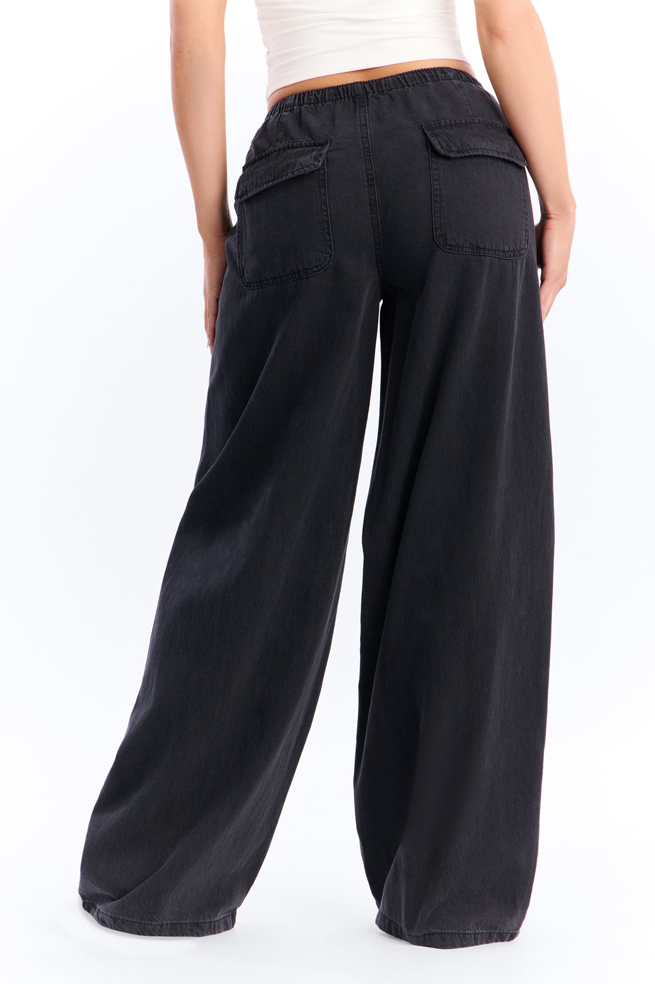 Baeside Tie Waist Wide Leg Jeans - Black