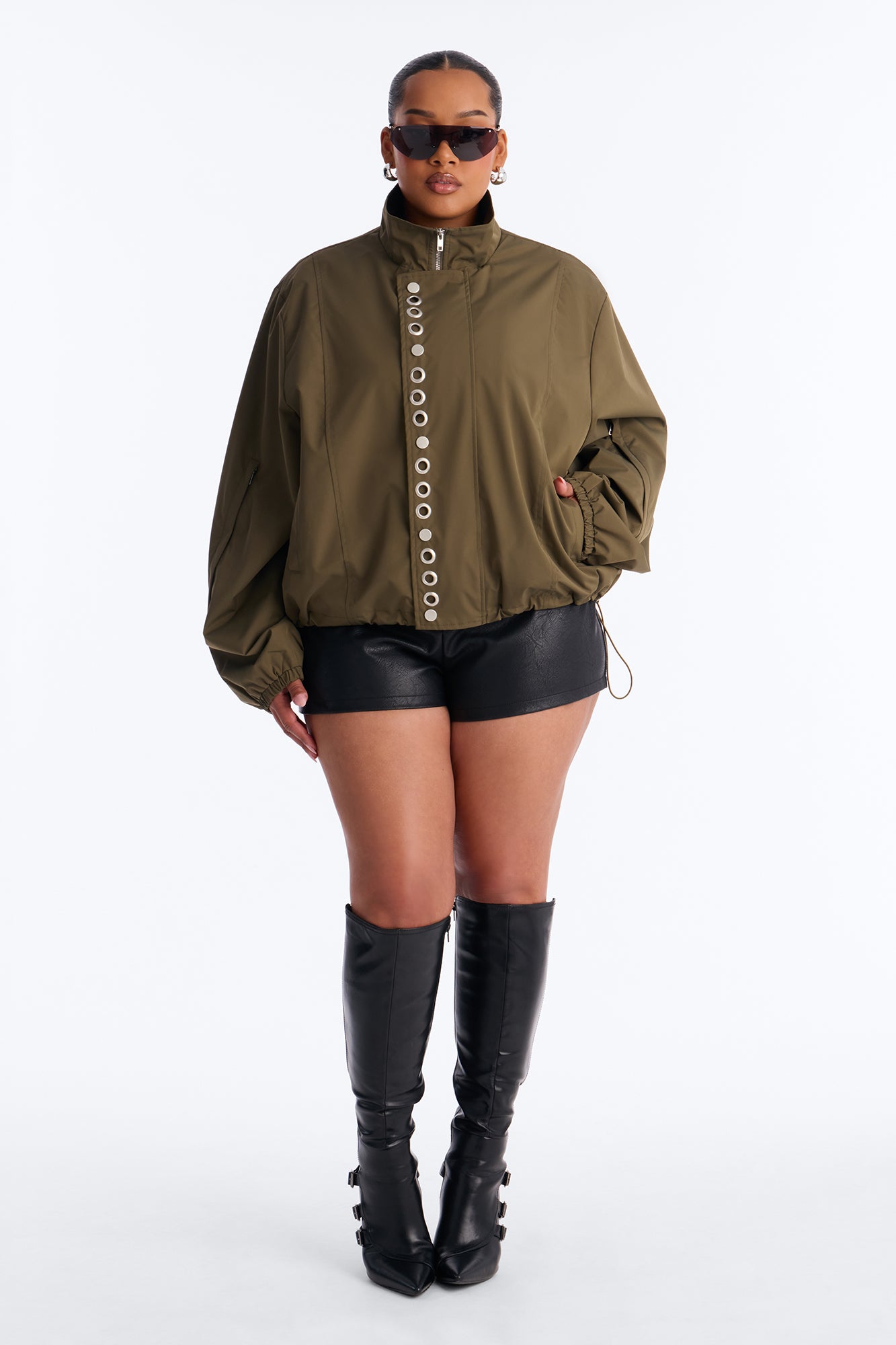 Time To Chill Funnel Neck Bomber Jacket - Olive