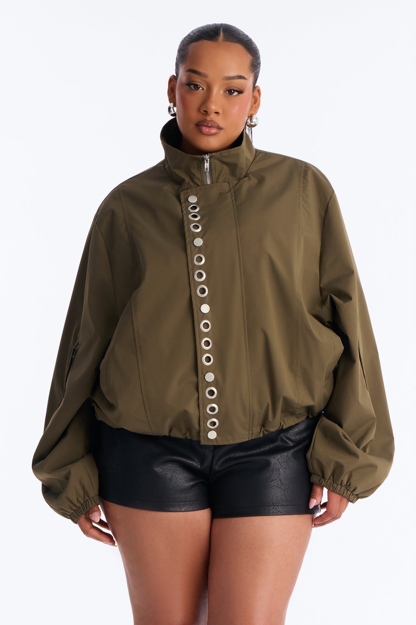 Time To Chill Funnel Neck Bomber Jacket - Olive