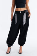 Midnight In Mykonos Scarf Belted Jogger Jeans - Black
