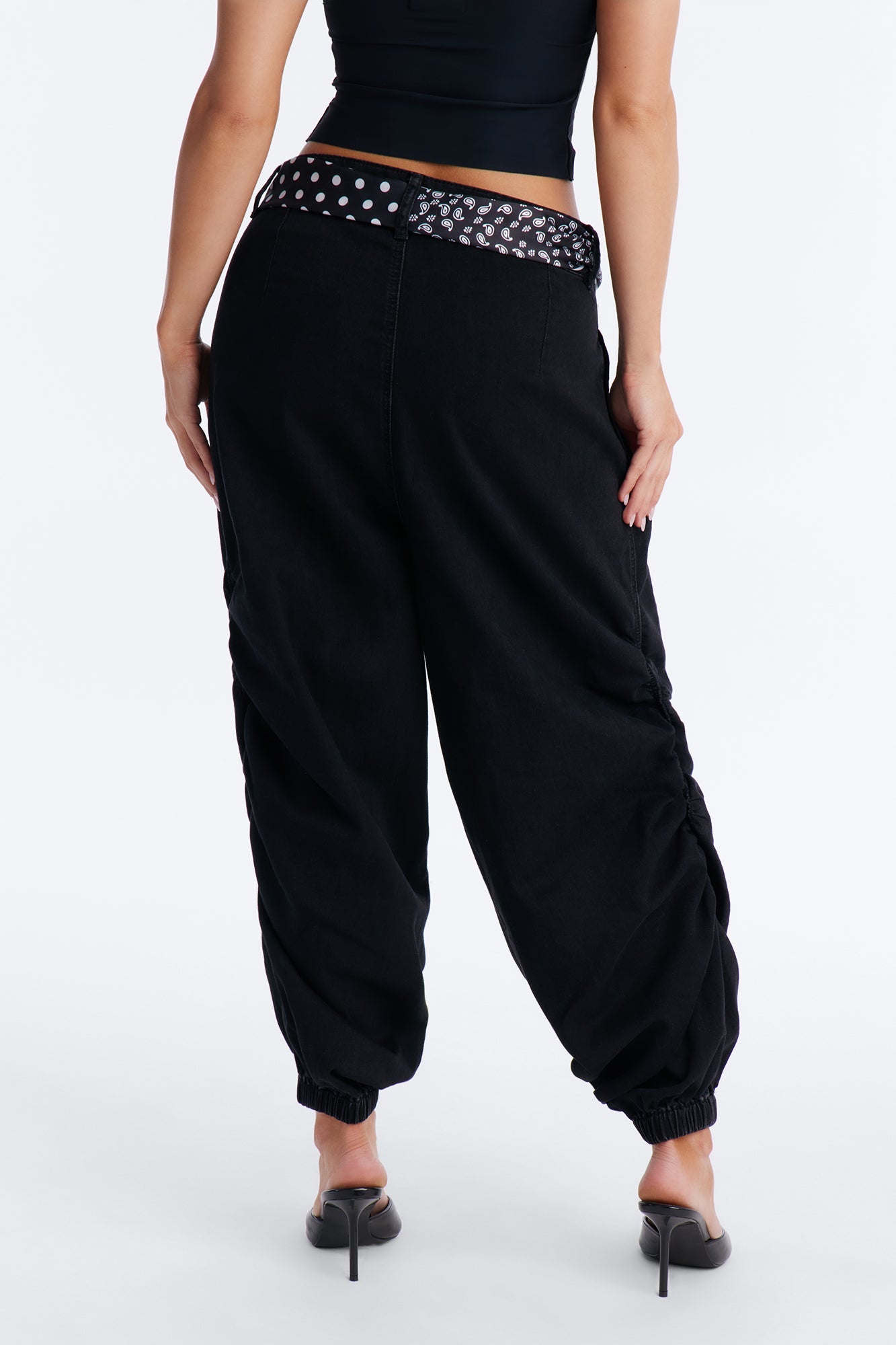 Midnight In Mykonos Scarf Belted Jogger Jeans - Black