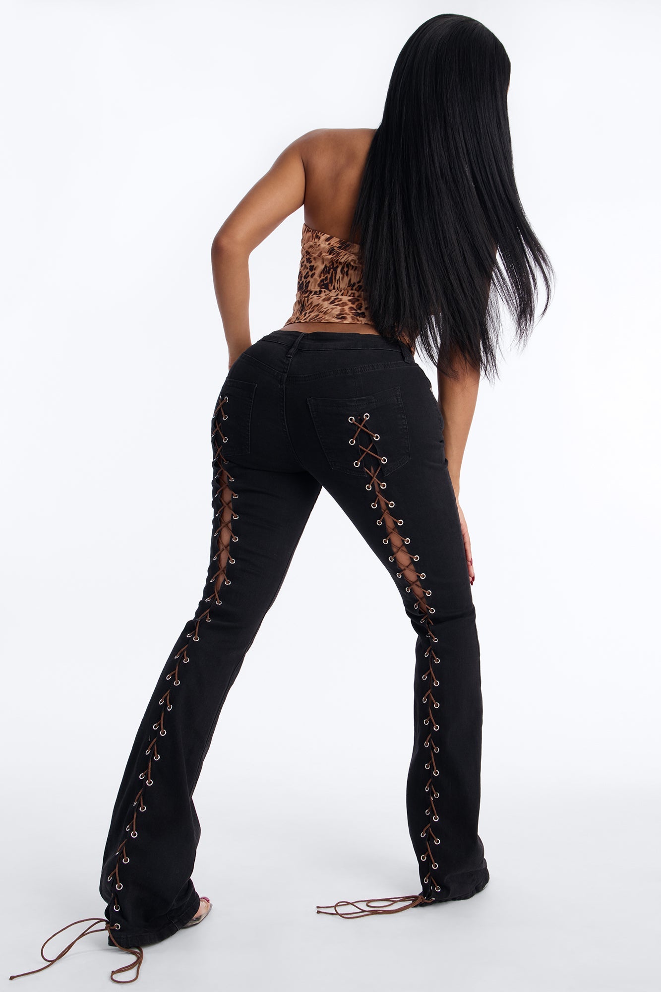 Crossfire Lace Up Bootcut Jeans - Black Wash
