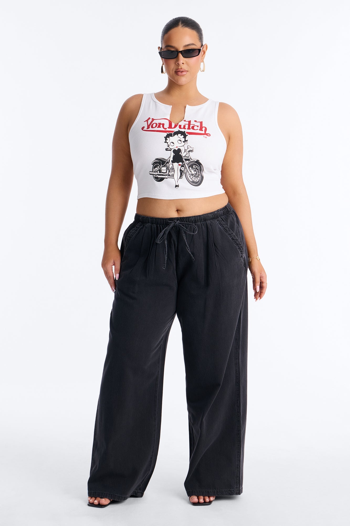 Baeside Tie Waist Wide Leg Jeans - Black