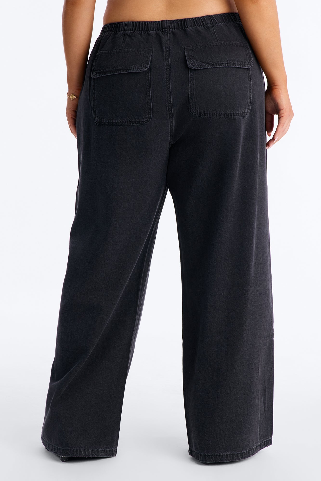 Baeside Tie Waist Wide Leg Jeans - Black