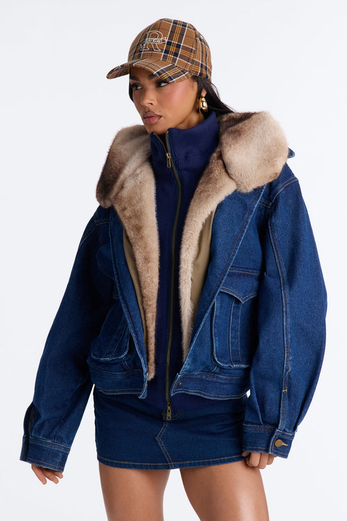 Aspen Baby Faux Fur Denim Jacket - Medium Wash